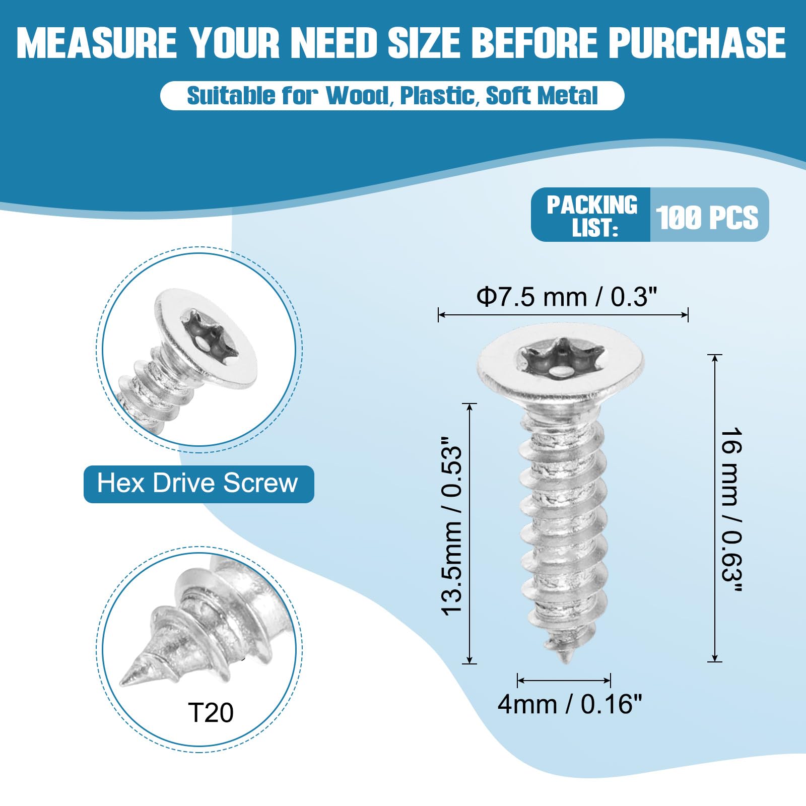 PATIKIL 100 Pcs Flat Head Torx/Star Screws - Image 2