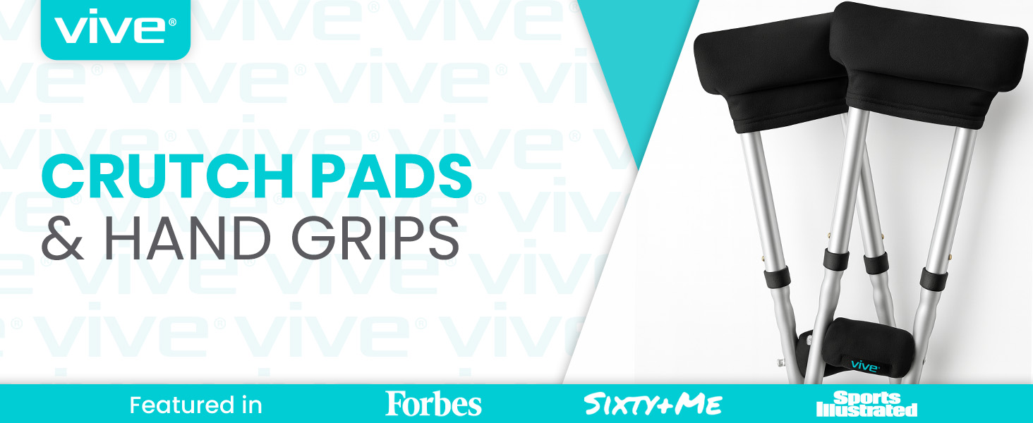 Vive Premium Crutch Pads & Hand Grips - Comfortable, Breathable, Machine Washable Padding - Moisture Wicking & Odor Reducing Pillow Accessory Covers for Adult & Youth Walking Crutches