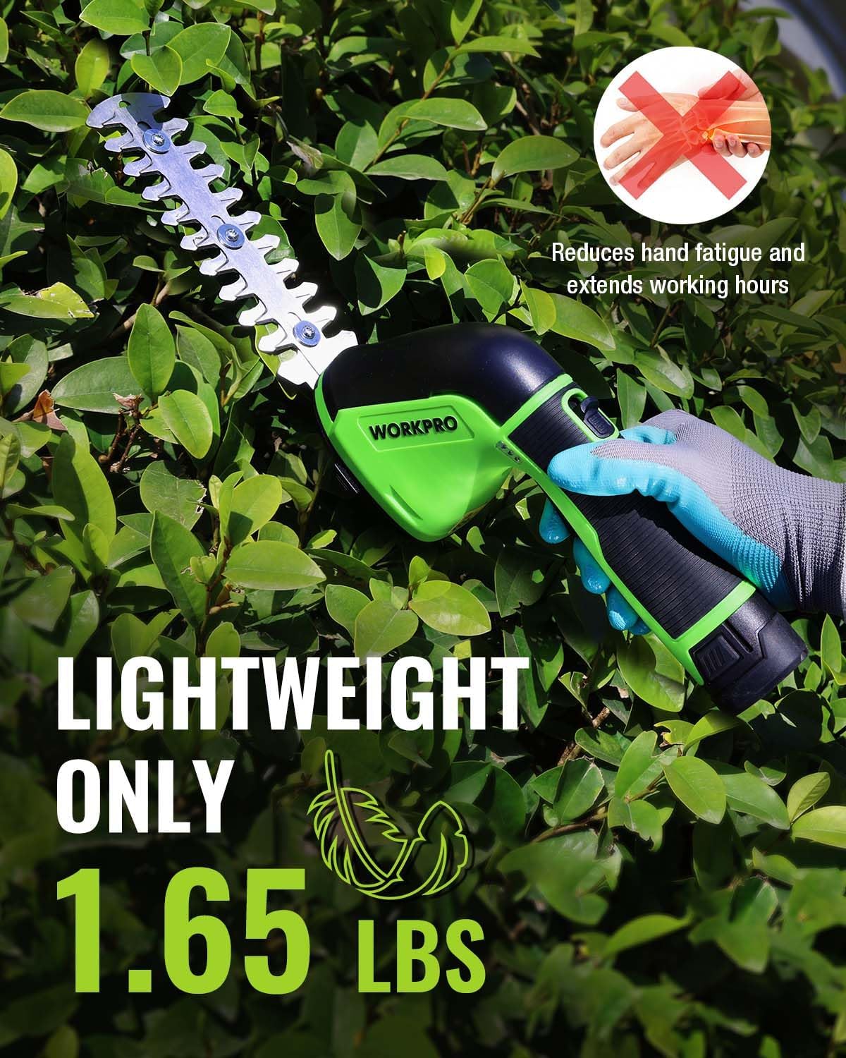 WORKPRO 12V Cordless Grass Shear, 2-in-1 Electric Hedge Trimmer & Grass Cutter, with 37’’ Wheeled Extension Pole, 2.0Ah Battery, 1-Hour Fast Charger, Lightweight Bush Trimmer for Lawn and Garden