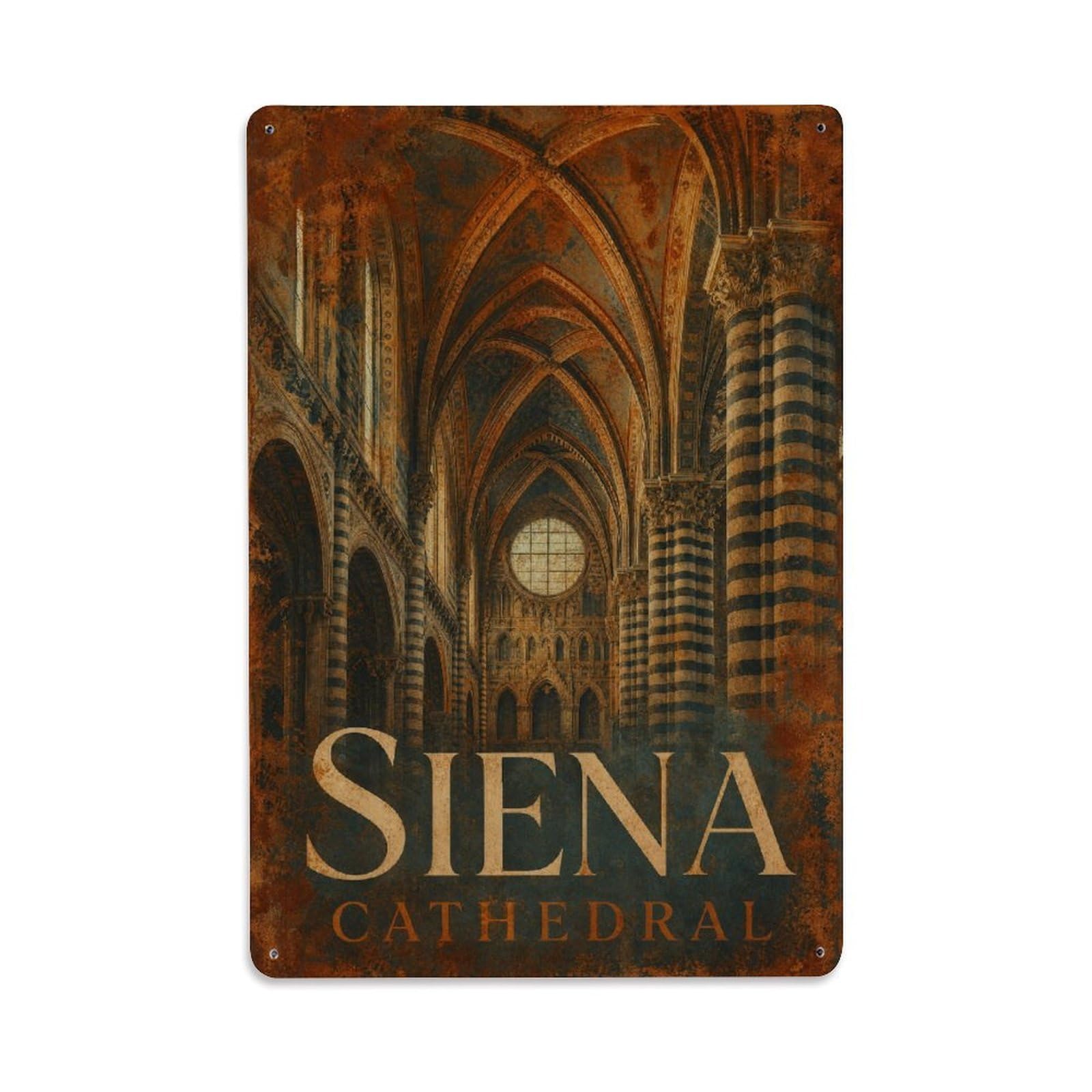 Huiyhb 8X12inch(20X30cm) Vintage Travel Siena Cathedral Interior Gothic Vaults Italy Metal Tin Sign