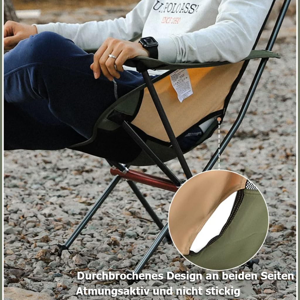 Campingstuhl Faltbar mit hoher Rückenlehne, Outdoor Klappstuhl Camping mit Armlehne & Becherhalter, Leicht Fischerstuhl für Camping Angeln Festival Strand