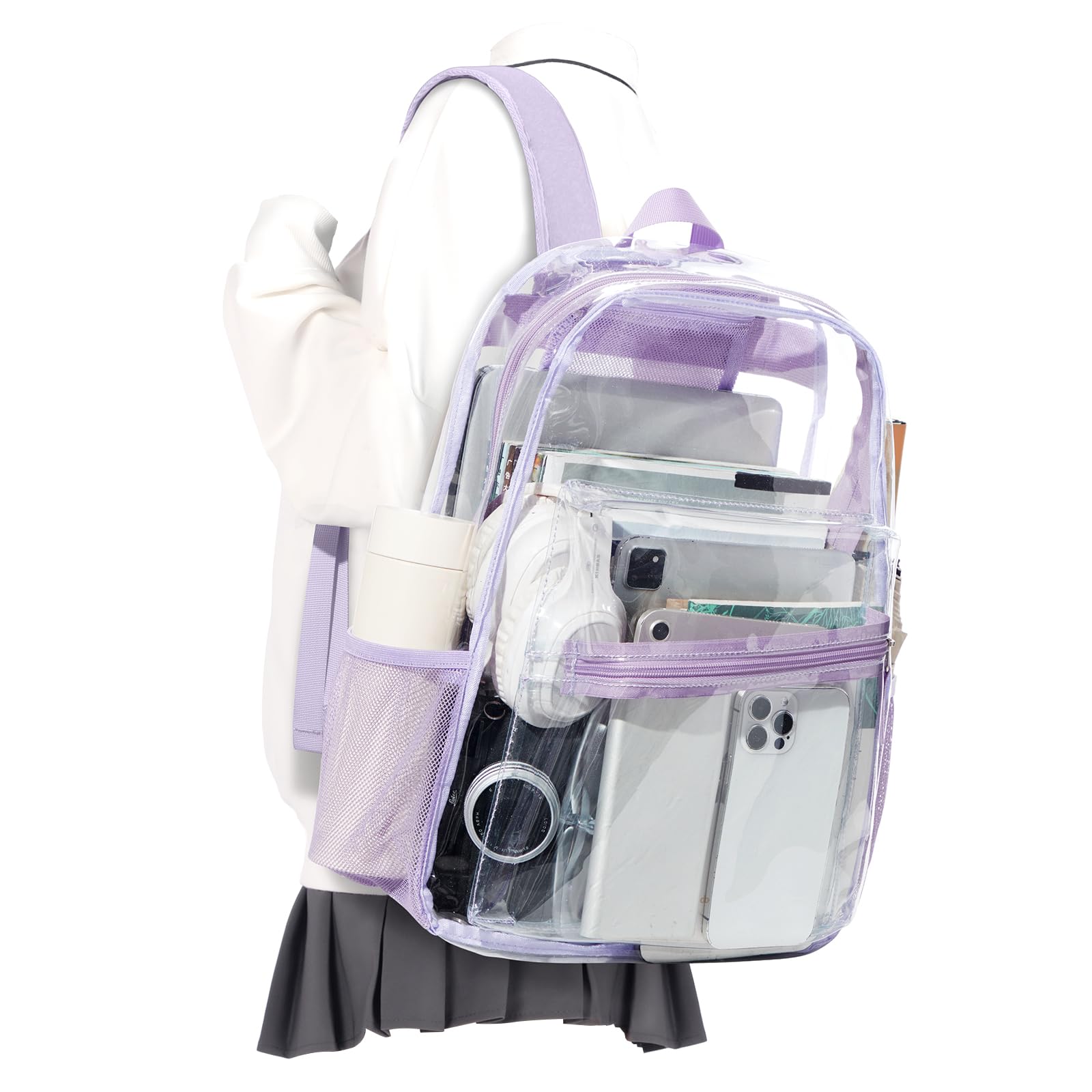 VECAVE Clear Backpack for School Heavy Duty PVC Transparent See Through Backpack for College Workplace Security Stadium Events
