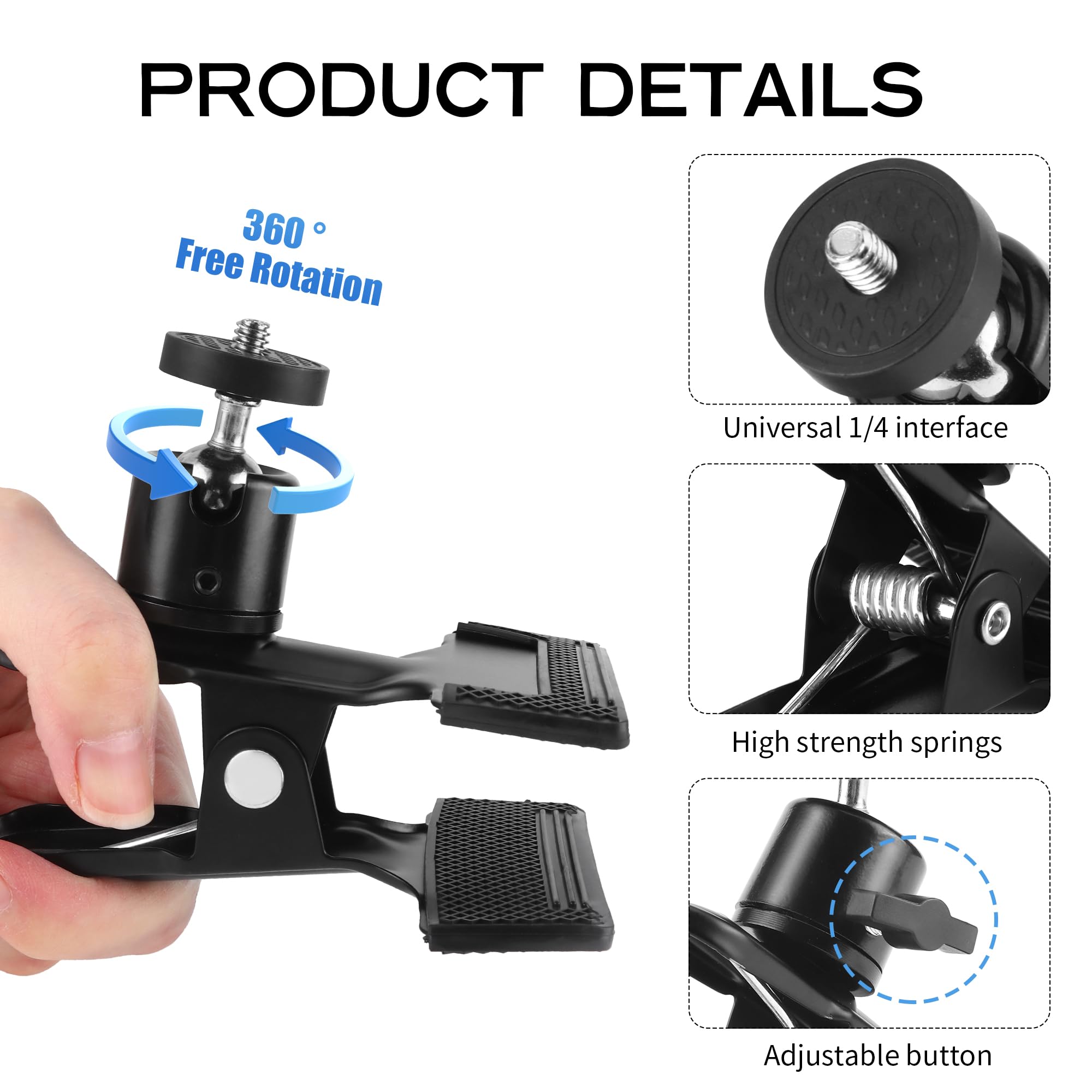 3 Pièces Support Pince avec Rotule Rotative,Pince Porte Réflecteur en Métal avec Support à Vis 1/4 Supports d'Appareils Photo pour Flash Noir