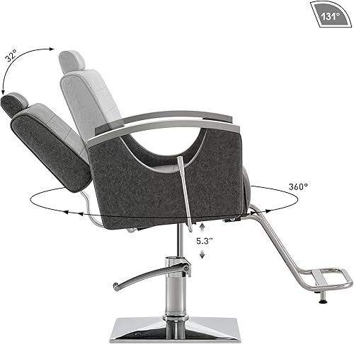 Vista 8 de BarberPub Silla de peluquería para peluquería, silla reclinable para estilista 9180 (gris)