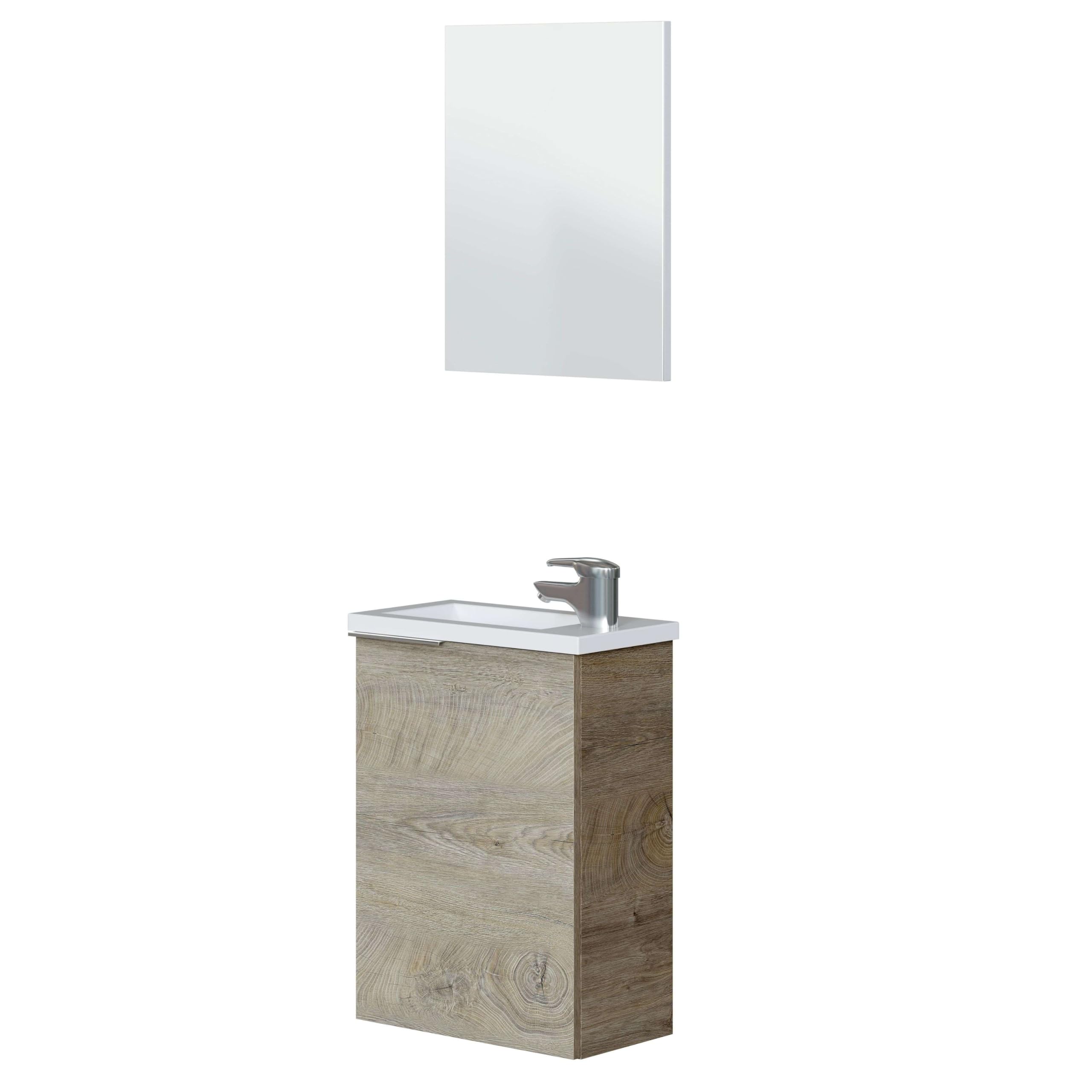 Miroytengo Mueble de Baño 40 cm Suspendido Compact Color Roble Alaska (con Lavabo)