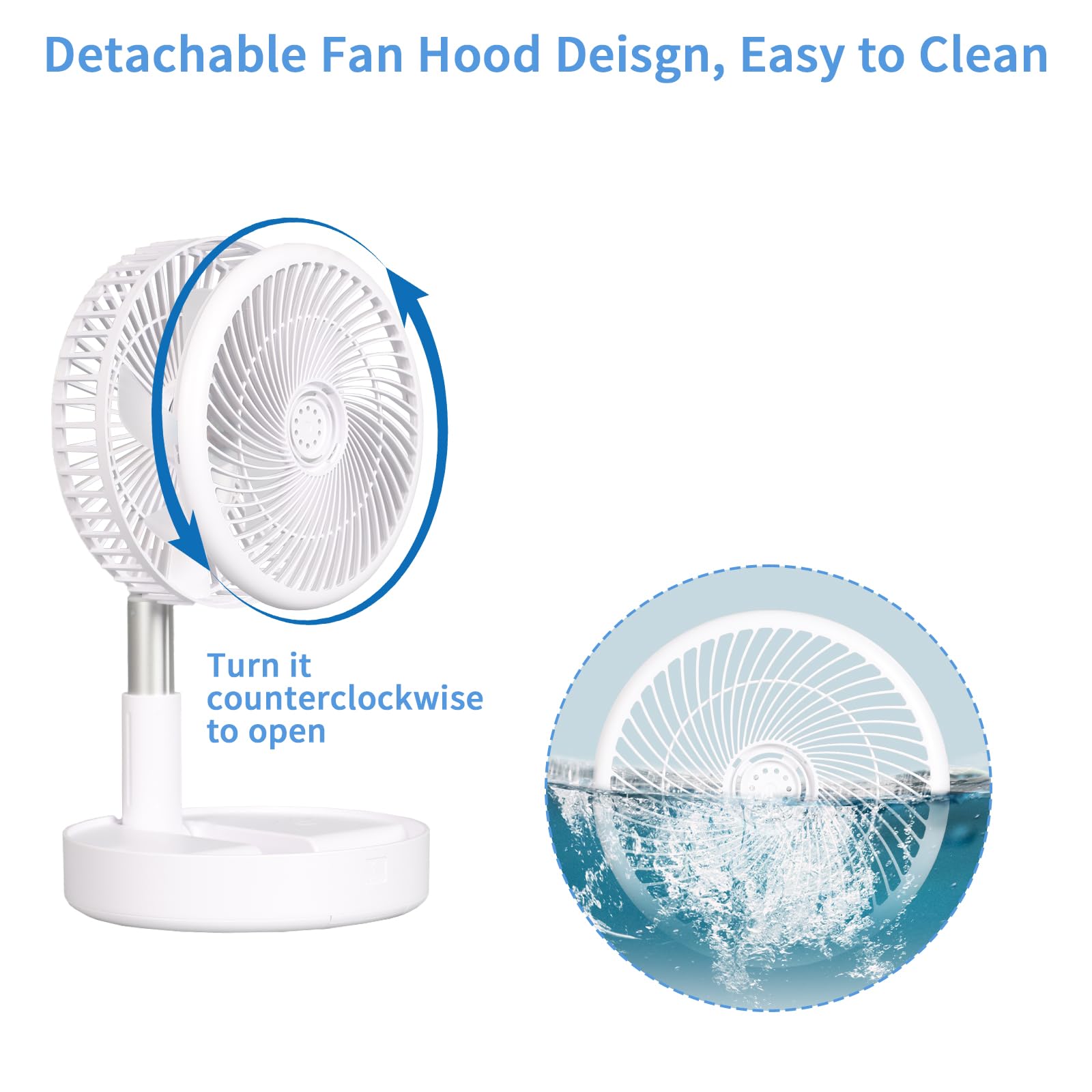 Les-Theresa Ventilatore Pieghevole da Borsa, Mini Ventilatore Portatile, Ventilatore USB Pieghevole, Batteria da7200ma, Ventilatore Portatile USB Ricaricabile per Ufficio, All'Aperto (Bianco)