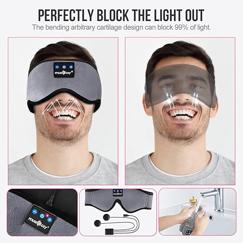 Miniatura 7 de MUSICOZY - Auriculares para dormir con diadema Bluetooth, auriculares para dormir, máscara para dormir, auriculares inalámbricos con máscara para