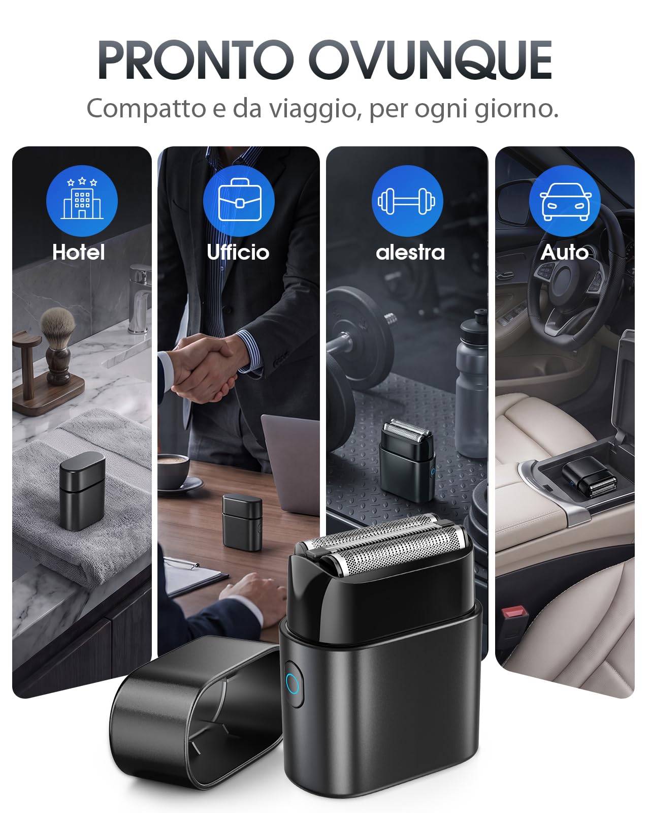 Haokoo Rasoio Elettrico Barba Uomo, Mini Shaver da Viaggio Compatto 90g | Ritocchi Rapidi e Rasatura Precisa Prima di Riunioni, Viaggi e Spostamenti. Removibile a 3 Lame, 90 Min Autonomia, IPX7