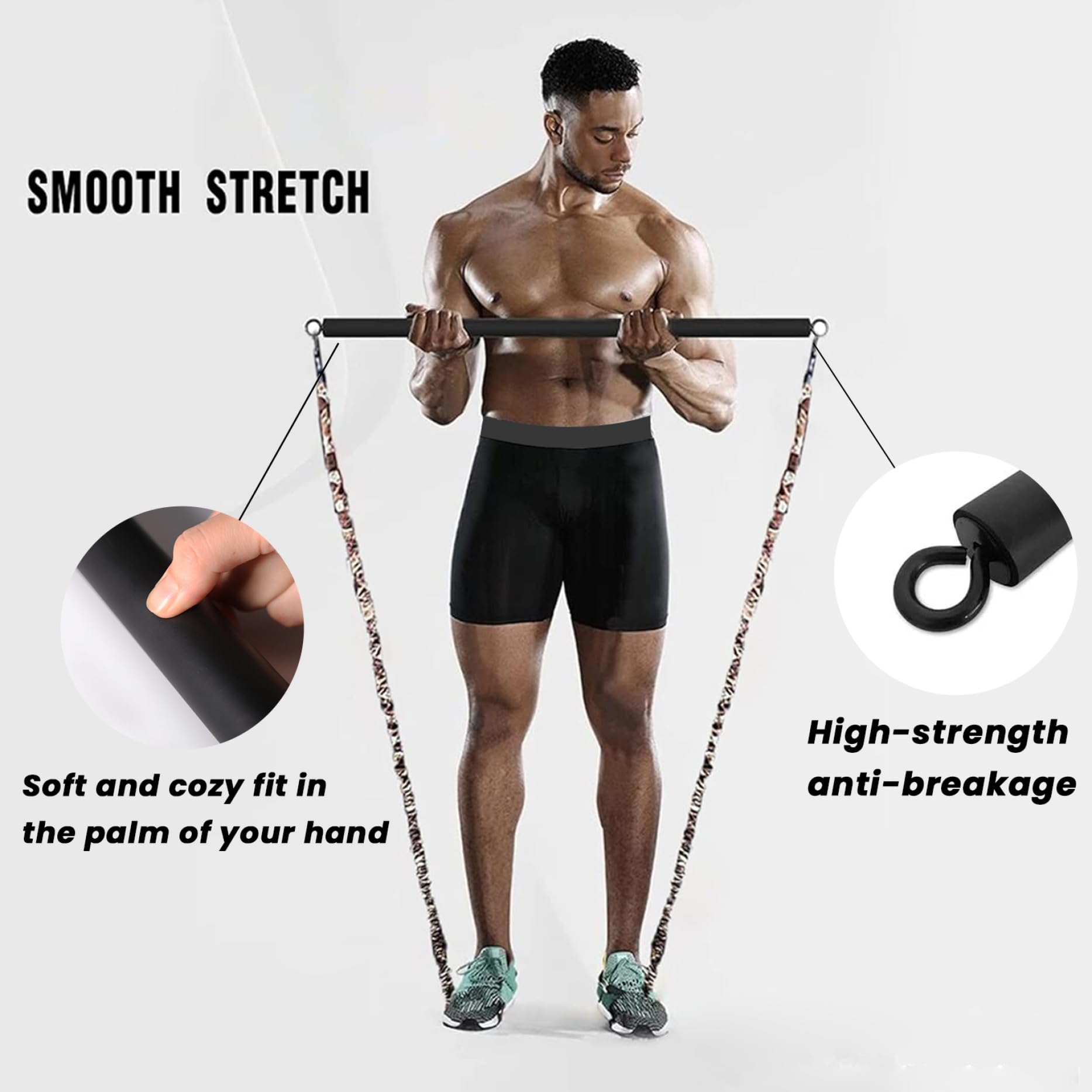 Pilates Bar, abnehmbare 3 -Abschnitt 39 -Zoll -Pilates -Stick, schwarze Spreizstange mit 360 ° Drehschleifenende, Ausrüstung für Heimtraining, Fitnessgeräte Geräte