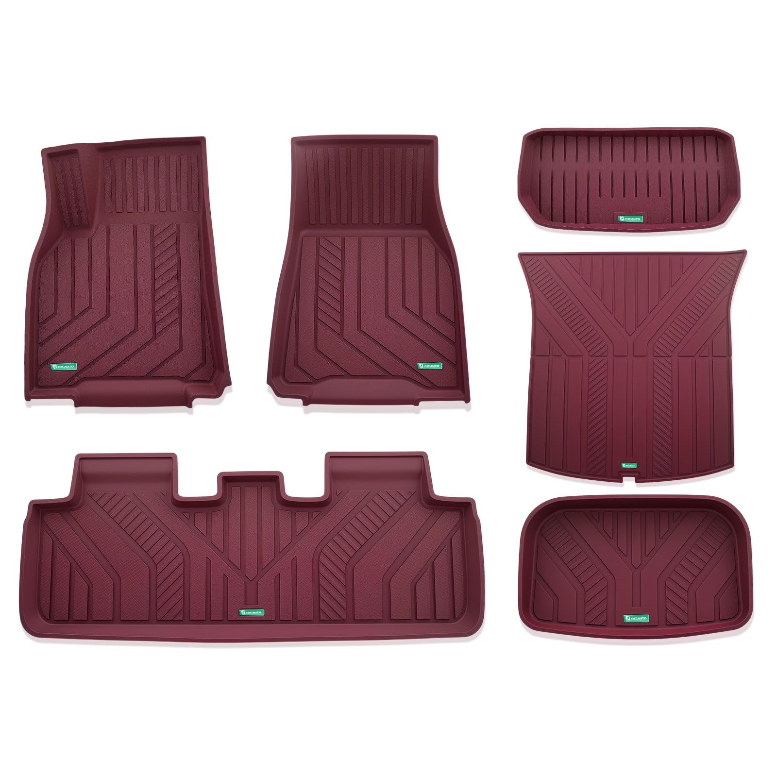 YHTAUTO Custom Fit Red Car Floor Mats for Tesla Model Y 2025-2020 5 Seater, All Weather TPE Car Mats Carpet, Front Rear Trunk Cargo Storage Liner Mats, Anti-Slip Waterproof, Set of 6