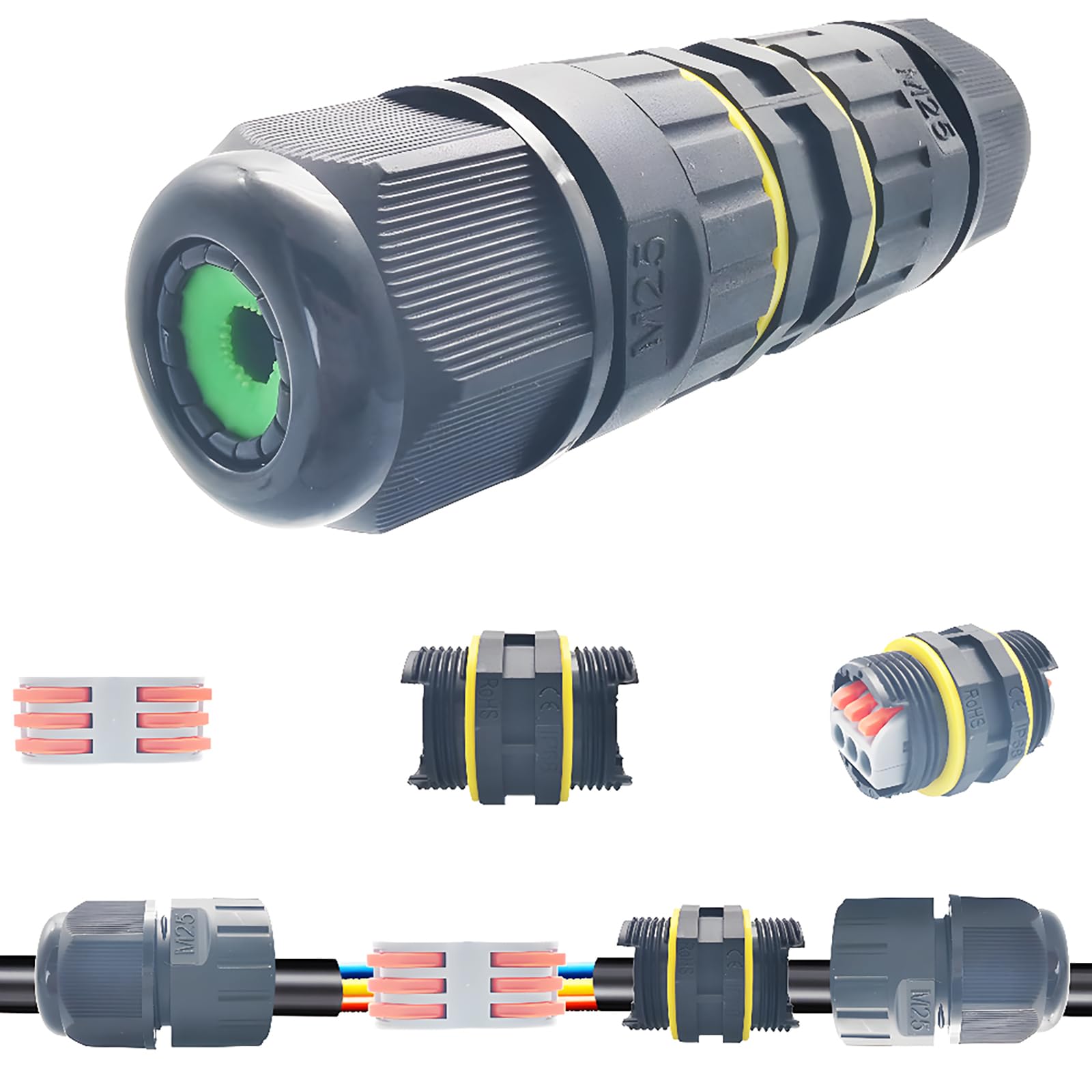 Cable Connectors IP68, Dujelixa 1Pcs Waterproof Junction Box 2/3 - Way Line M25 Extension Electrical Cable Connector, Wire Range 6-11mm, Outdoor Electrical Box, Power Cord External Sleeve Coupler — image 1