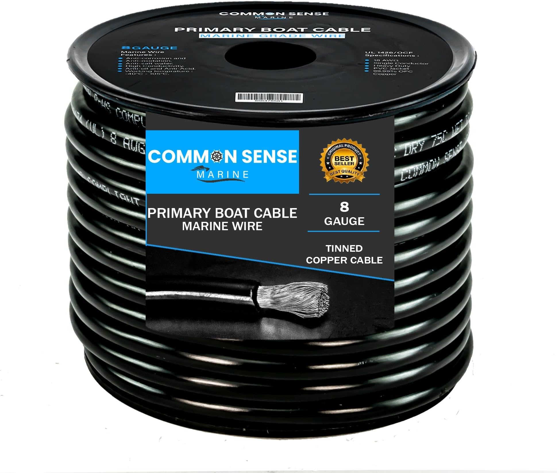 8 Gauge Primary Boat Cable - 16 ft Marine Grade Wire Tinned Oxygen-Free Copper - 8 AWG UL 1426 Standard PVC Wire for Boat, Automotive, Speakers, Camper & Trailers