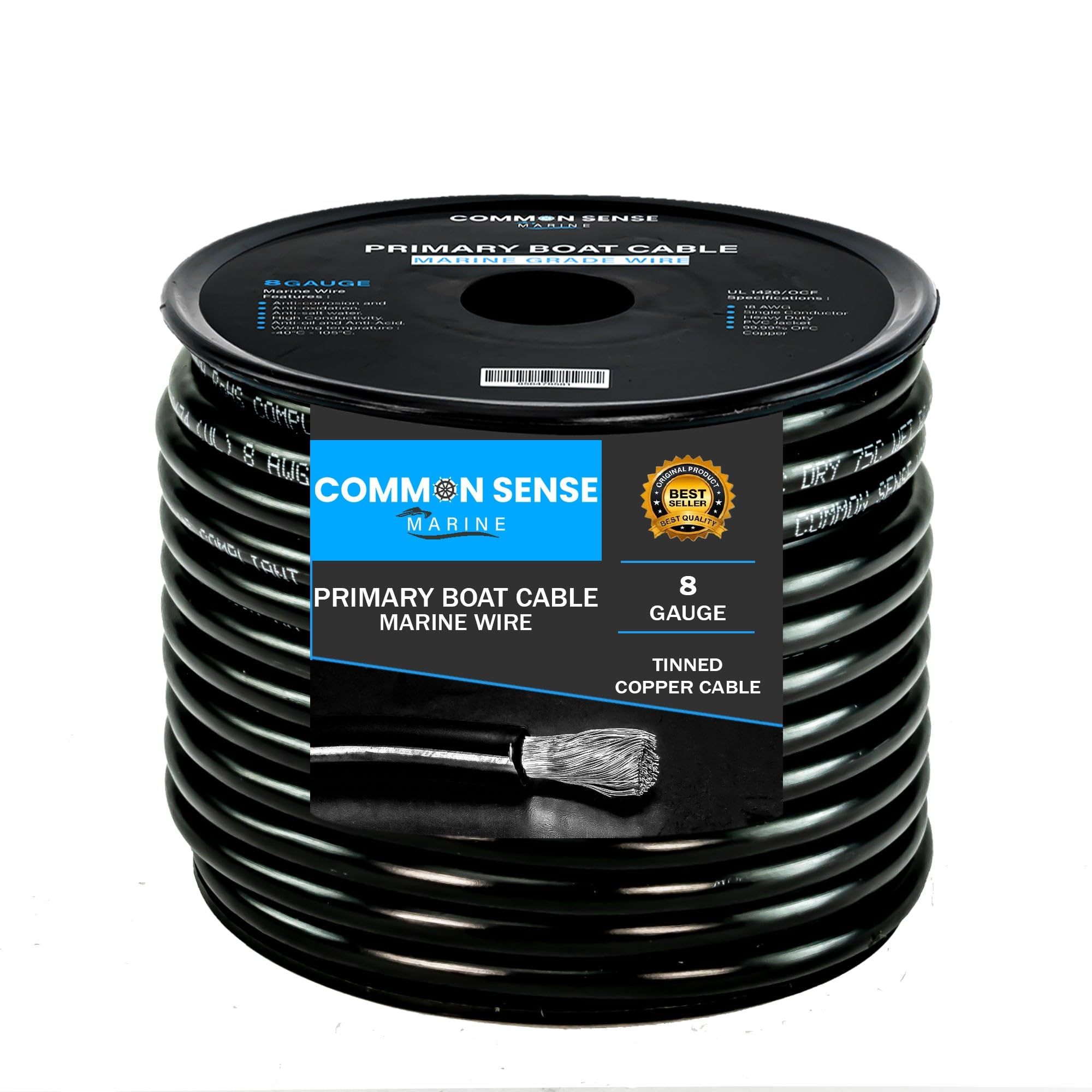 8 Gauge Primary Boat Cable - 16 ft Marine Grade Wire Tinned Oxygen-Free Copper - 8 AWG UL 1426 Standard PVC Wire for Boat, Automotive, Speakers, Camper & Trailers