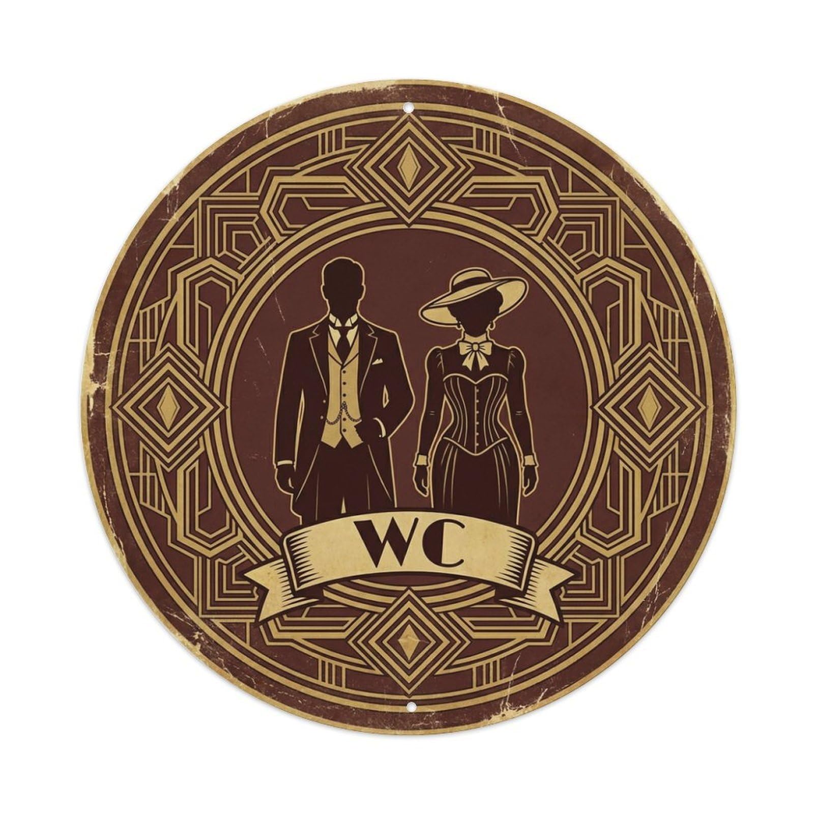 WC Art Deco Restroom Sign Ladies Gents Metal Tin Sign