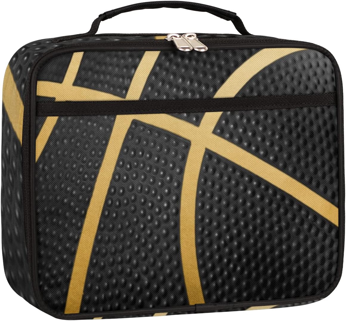 YoCosy Kids Lunch Box for Boys Girls Balck Gold Sport Basketball Insulated Lunch Bag Reusable Small Cooler Bag Meal Containers Tote Kit for School Travel Women Men