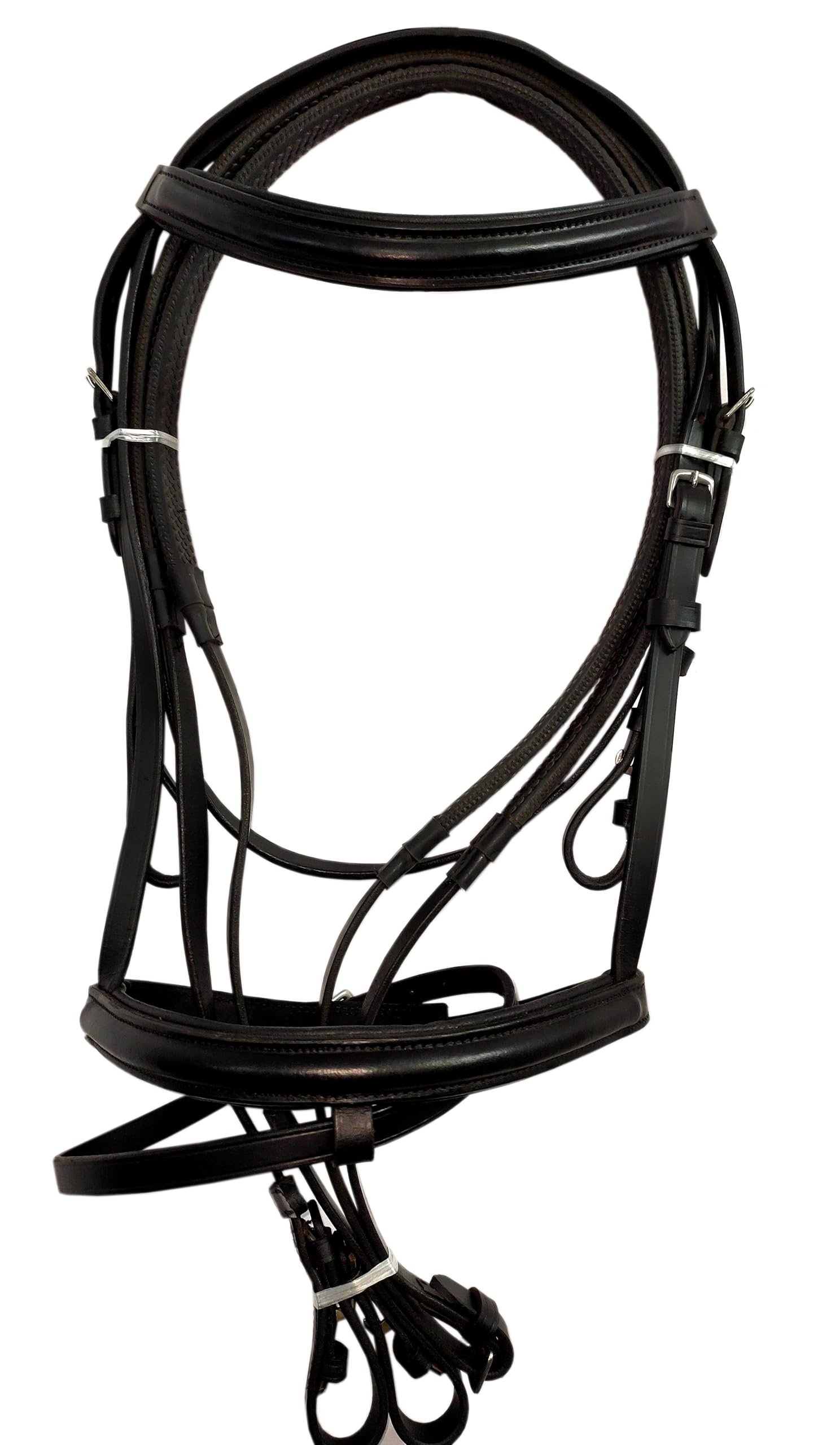 Preto Equestrian Leather Padded Flash Bridle Raised Browband Noseband Premium Quality Grip Rubber Reins Handcrafted Removable Flash Strong Anti slippery Stainless Steel Fittings