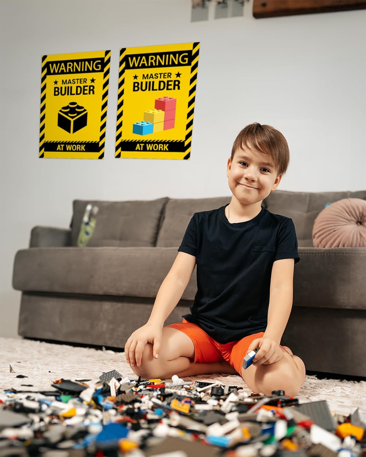 2 Pcs Wall Decor Poster Warning Master Builder at Work Sticker, Vinyl Print Building Block Bricks Door & Room Caution for Brickbuilders, Medium(12”x18”) - Image 6