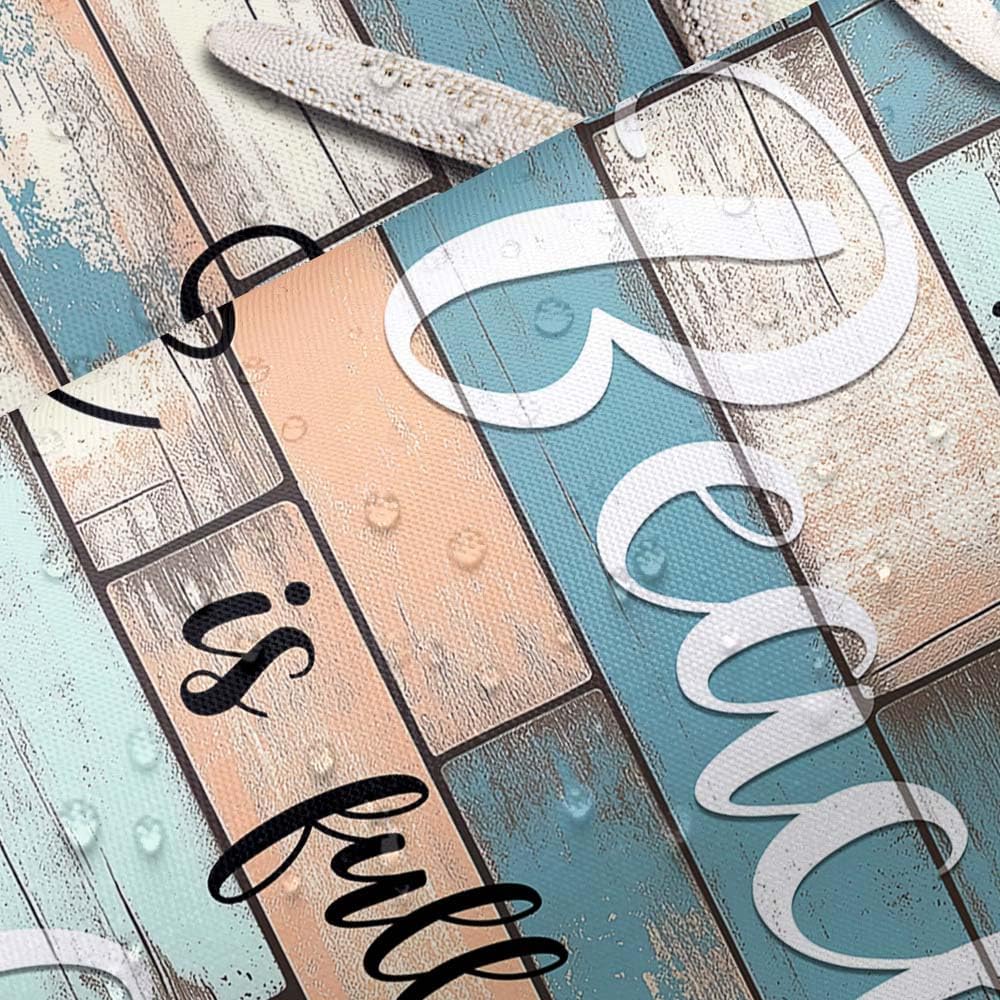 JAWO Beach Shower Curtain, Rustic Vintage Wood Ocean Quote Words Fabric Shower Curtains, Nautical Coastal Theme Shower Curtain with Hooks 69x84Inches
