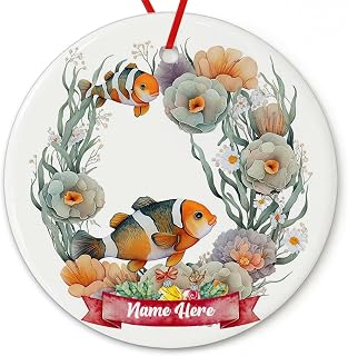 Dinoz Clownfish Animal Christmas Tree Décor Holiday, Home Animals Lovers Ornament Peronalized Name Printify Ceramic Ornaments Round Circle Both Sided Printed Home Keepsake Gifts Decor