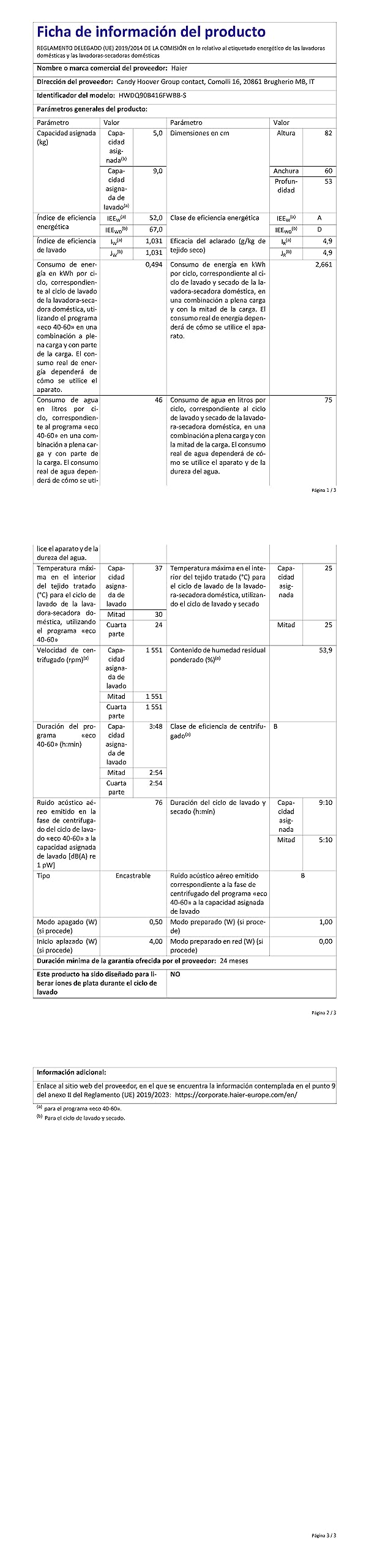 Haier SERIE 4 HWDQ90B416FWBB-S Einbau-Waschtrockner 9 kg Waschen 5 kg Trocknen Inverter-Motor 1600 U/min Dampfwaschfunktion Aqua Stopp Schwarz