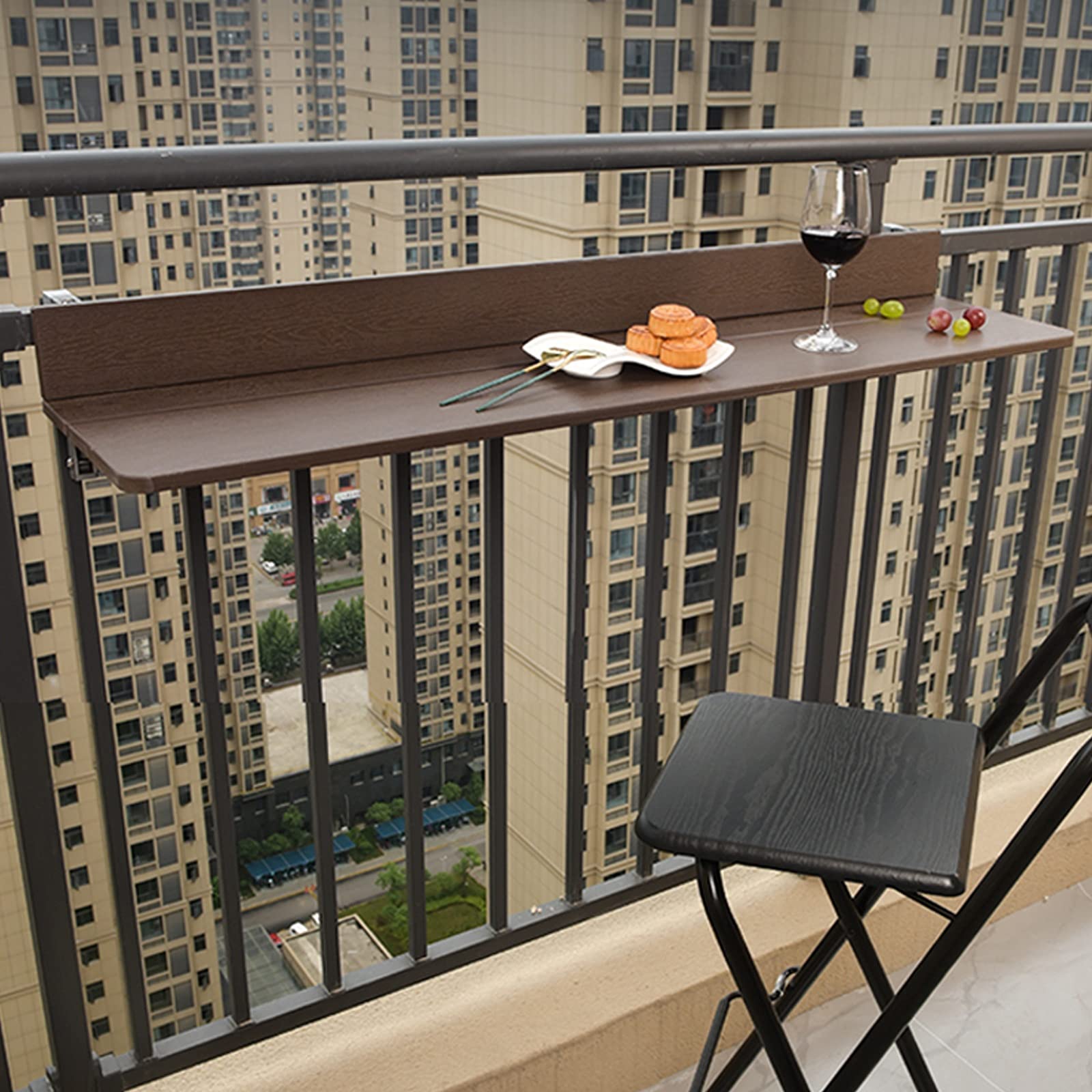 Mesa Colgante, Mesa Plegable para balcón, Blanco/Negro, Mesa Auxiliar o Mesa de Comedor/Sistema de fácil Montaje, Estante Ajustable para barandilla de Comedor, se Adapta a la mayoría de Las