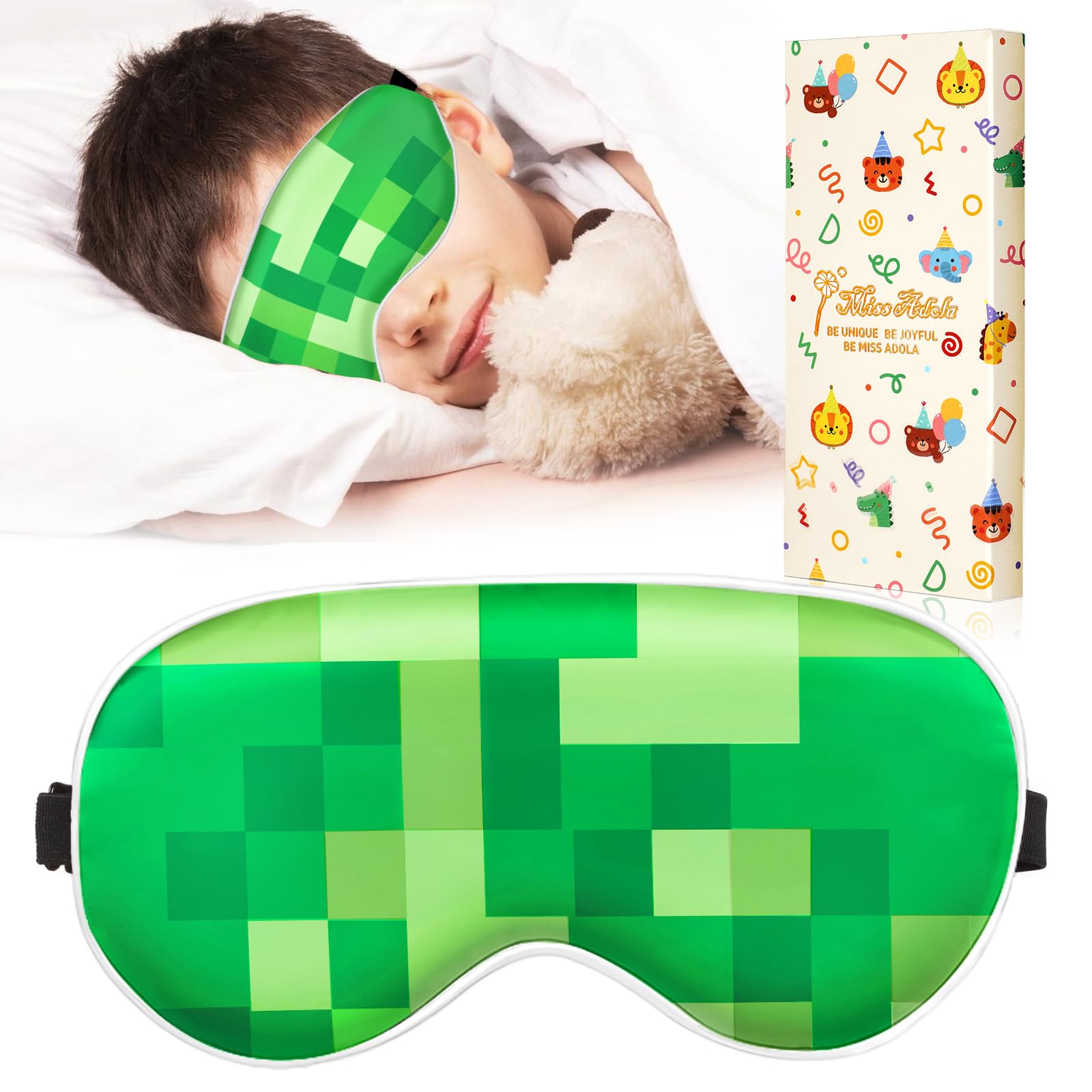 Miss Adola Sleep Mask for Kids - Cute Kawaii Cartoon Silk Sleeping Mask with Adjustable Strap Soft Smooth
