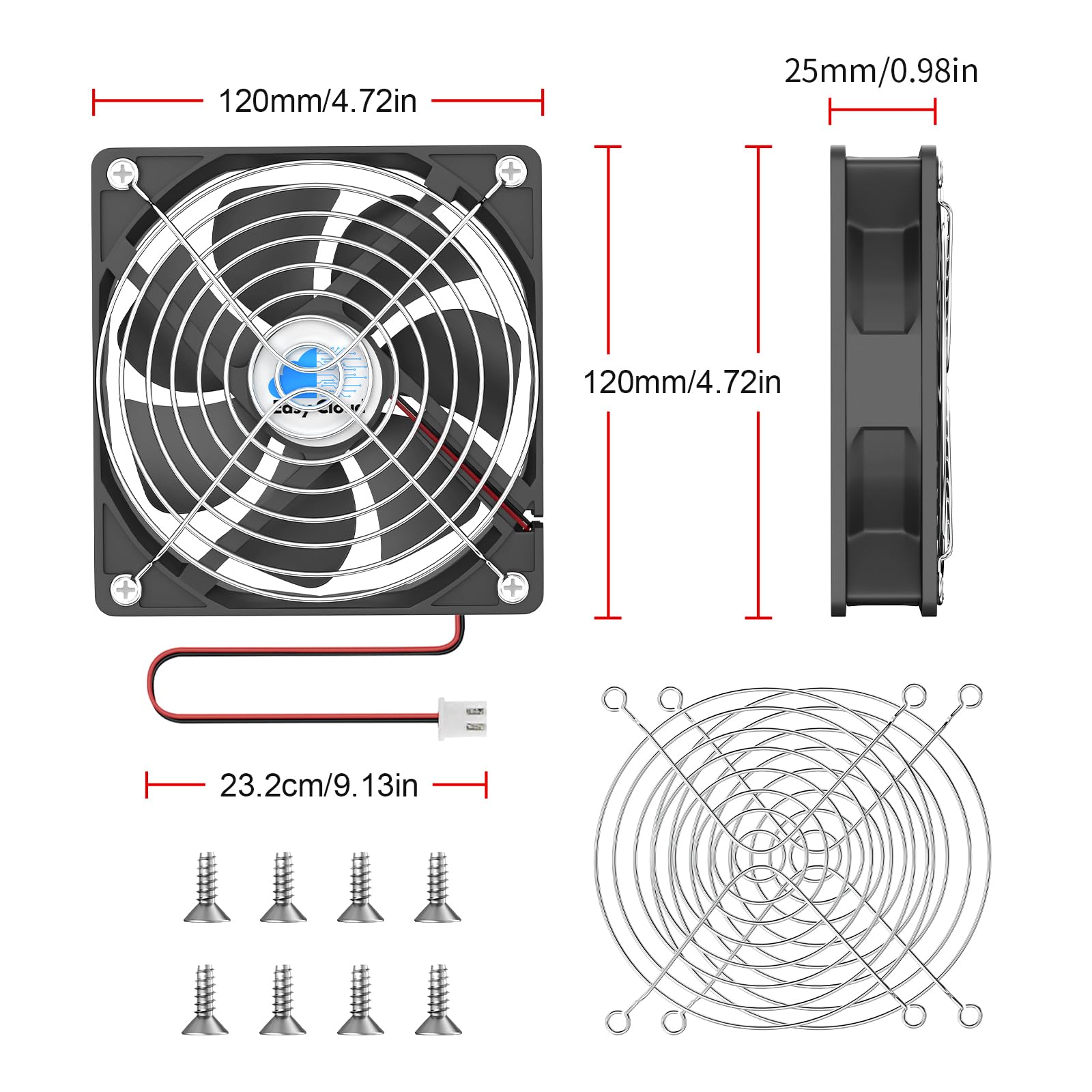 Lot de 2 ventilateurs d'ordinateur 120 mm 12 V à 2 broches CC 1800 tr/min à double roulement à billes 12 V