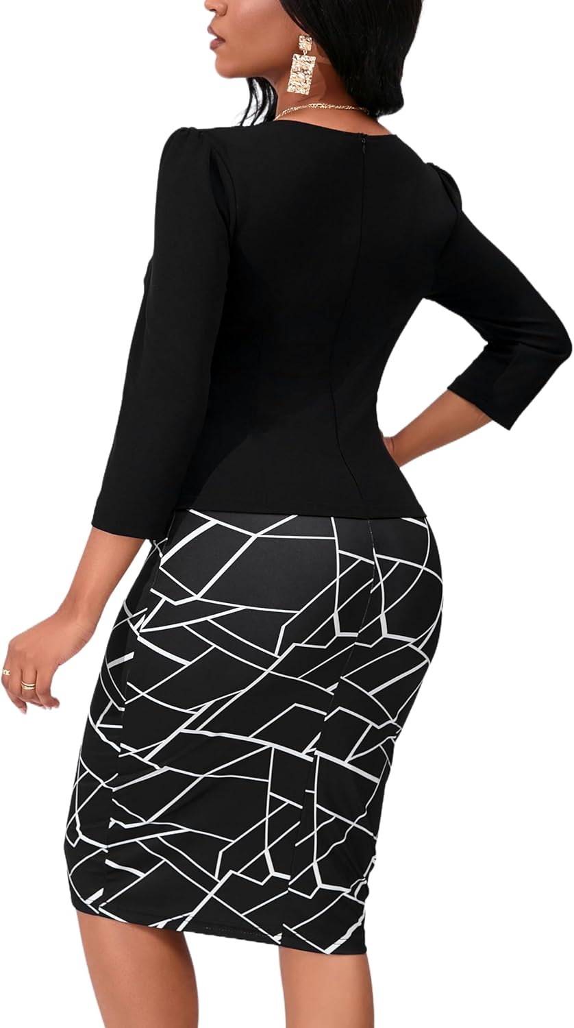 Yajedo Women's Reto Bodycon Midi Dresses 3/4 Sleeve Church Wear to Work Business Pencil Dress - Image 6