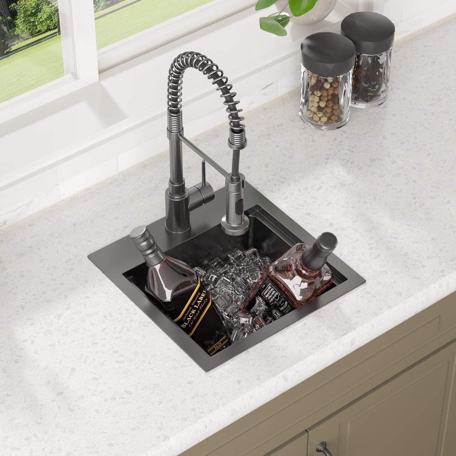 Lordear Bar Sink 15 Inch Black Drop In Kitchen Sinks Stainless Steel Bar Sink 16 Gauge Single Bowl Topmount Small Prep RV Sinks Square Basin