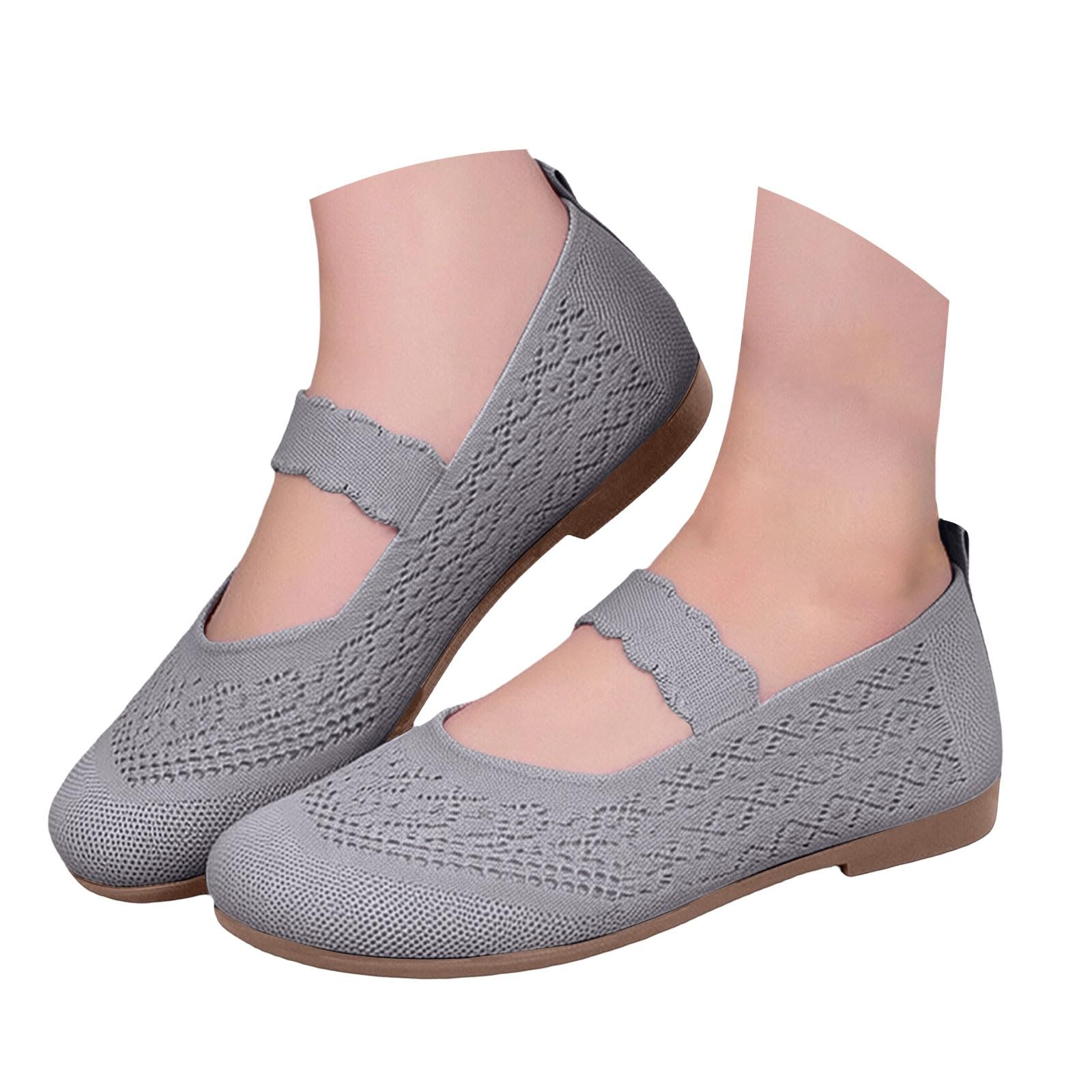 Zapatos de bailarina para mujer, deportivos, cómodos, suaves, ligeros, transpirables, de punto, elásticos, elegantes, anchos, de verano, punta redonda, para el trabajo diario