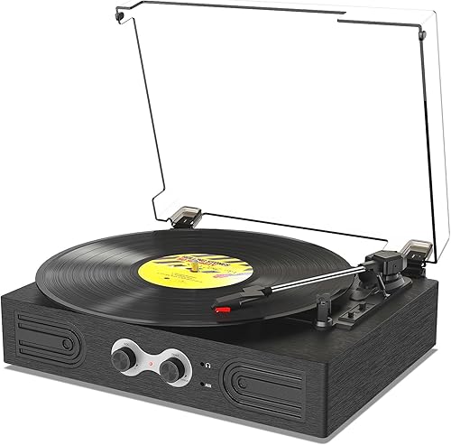 Tocadiscos con altavoces integrados, control de graves y agudos, 33, 45, 78 RPM, reproductor de vinilo LP Bluetooth, tocadiscos vintage portátiles