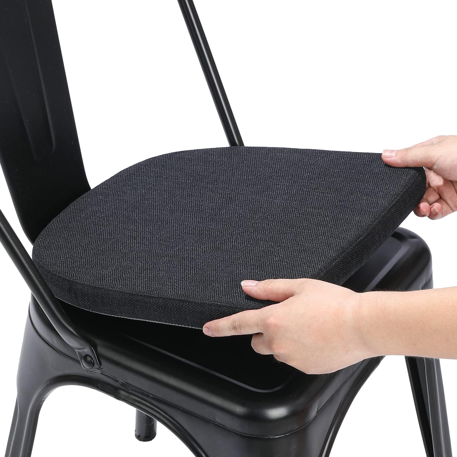 BUYUE Luxury Linen 14" Seat Cushion for Patio Dining Chair, Magnetic Pad for Kitchen Café Metal Stackable Chair (U-Shape, Black, 1 Count)