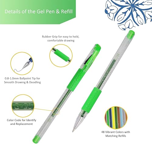 Miniatura 5 de Juego de bolígrafos de gel de 96 colores con estuche de viaje portátil, incluye 24 purpurina, 10 metálicos, 7 neón, 6 pasteles, 1 rojo clásico,