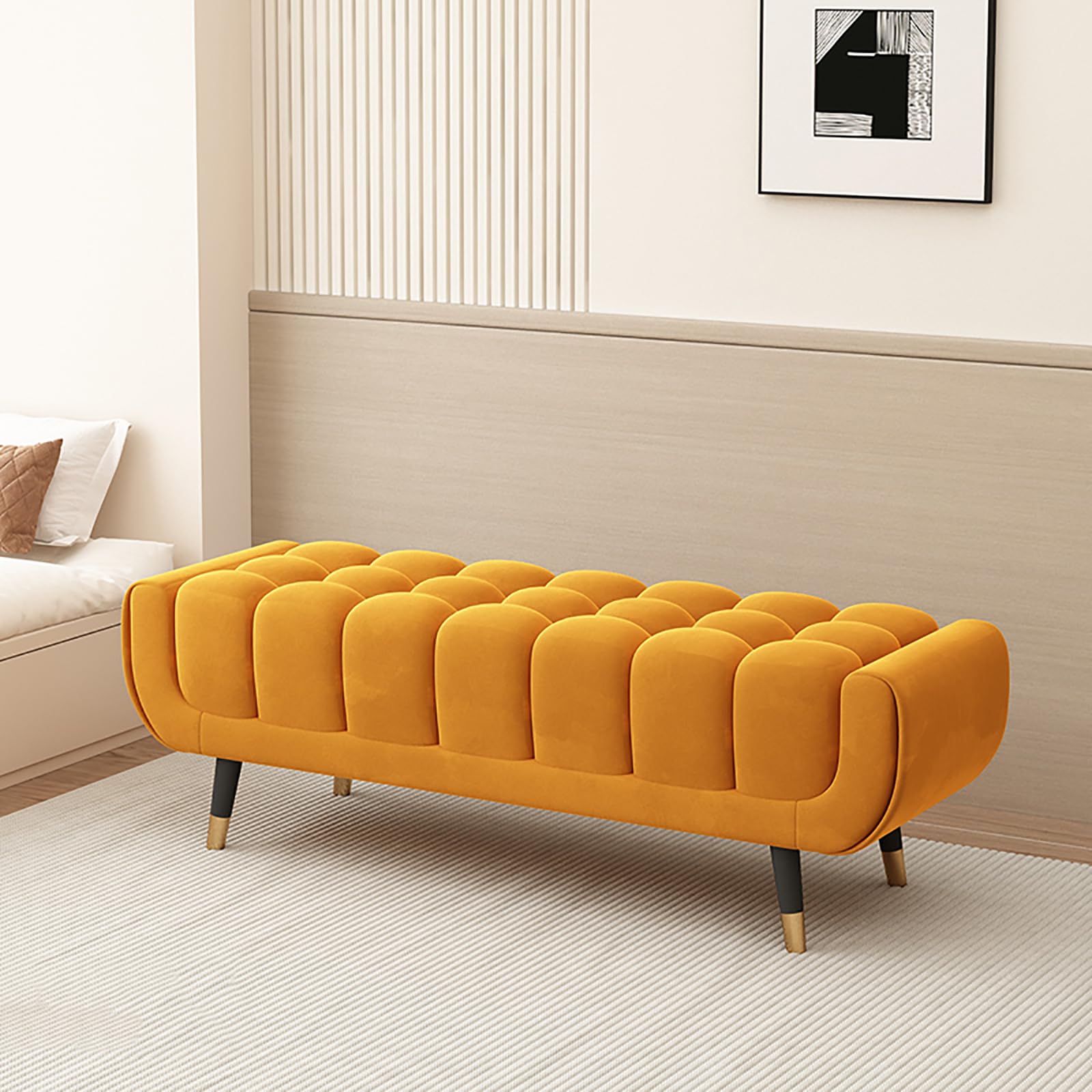 GDMDPTE Thickened Velvet Entryway Bench Segmented Foam Shoe Storage Seat Solid Wood Framed Footrest for Bedroom Living Room Hallway Dressing Room (31.5in 80cm A)