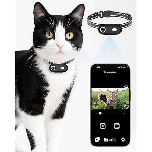 Cat Camera Collar with Phone APP, 1080P HD Video Recording, XS/M-Size Pet POV Cam for Dogs & Big Cats, Cordless Pet Collar Cameras with APP Viewing