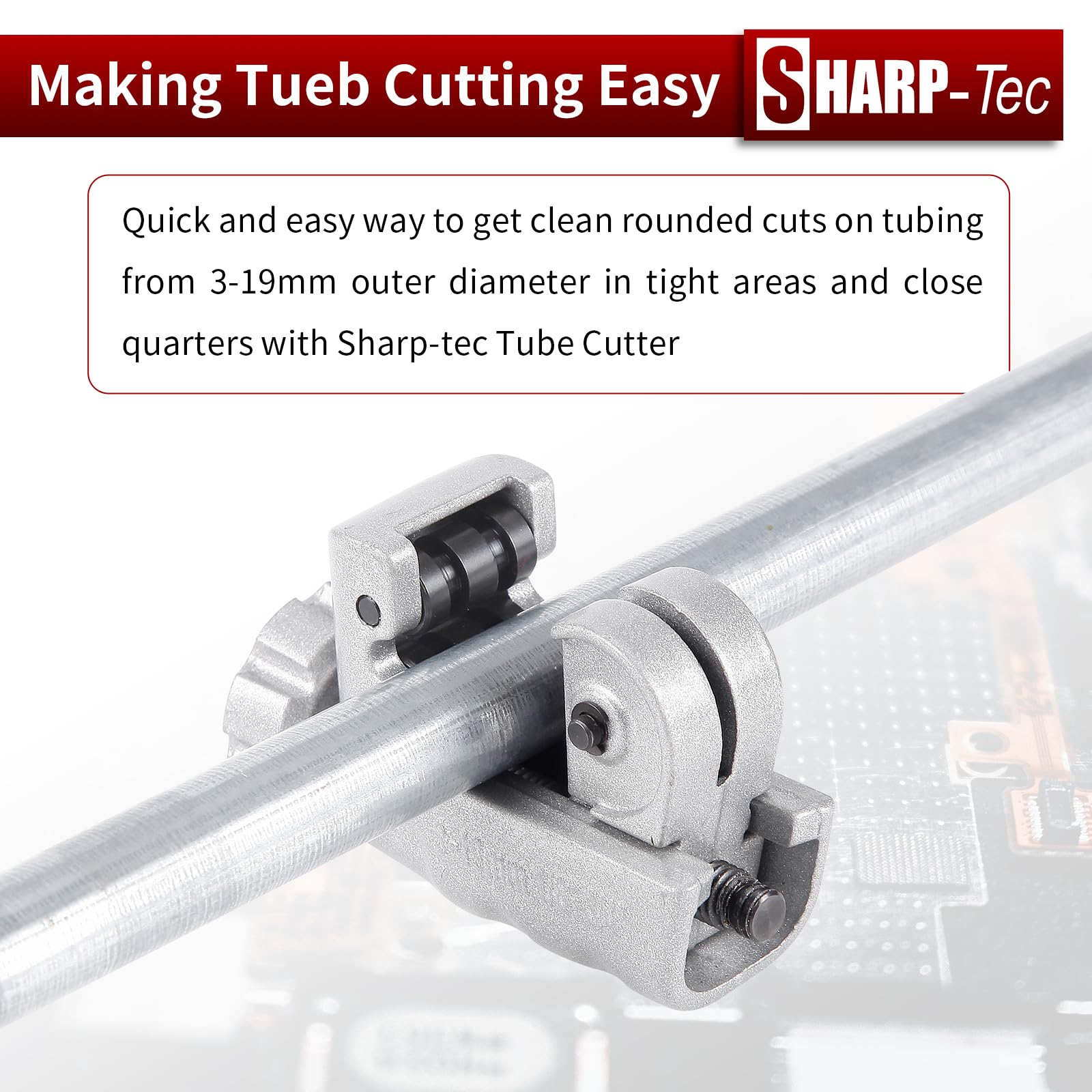 Sharp-tec 3-19mm Pipe Cutter, Adjustable Pipe Slice Tube Cutter with Zinc Alloy Body, Mini Copper Pipe Cutter - Image 2