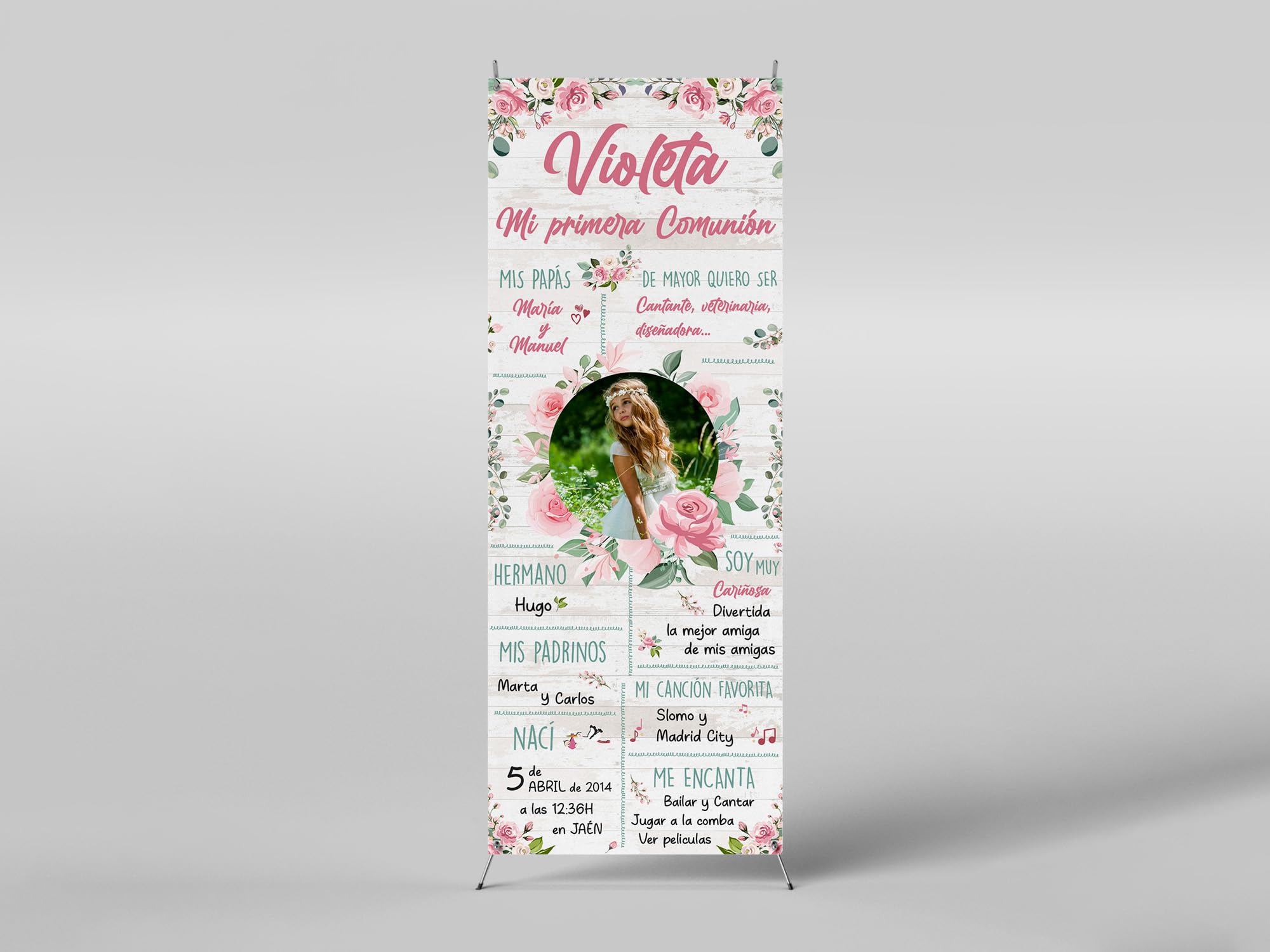 Oedim Xbanner Comunion Personalizada Modelo 1, 60x160cm, Fabricado en Lona con Soporte X Banner, Expositor Publicitario Desmontable