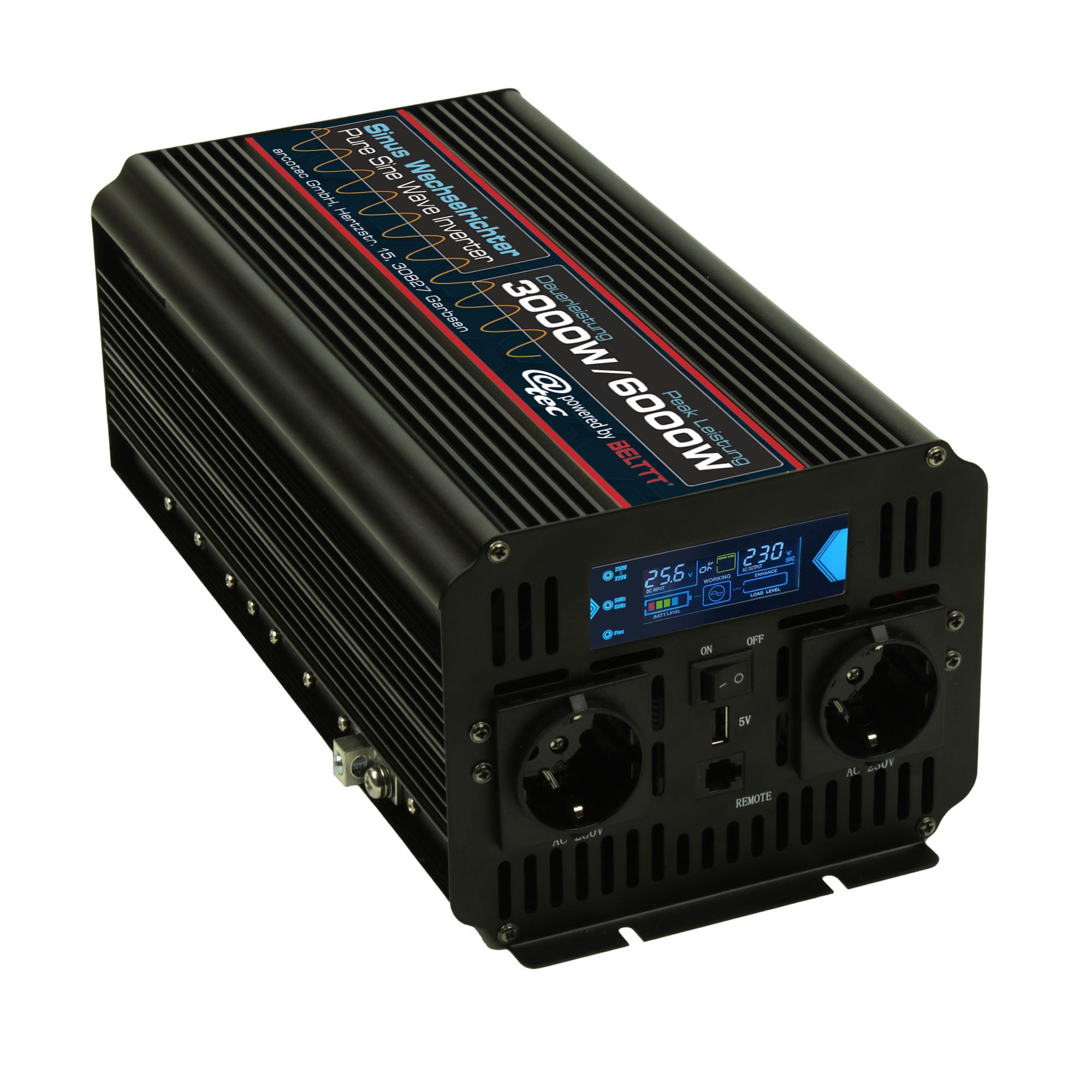 @tec Reiner Sinus Wechselrichter Spannungswandler Inverter 3000W - Peak Leistung 6000W - 24V auf 230V