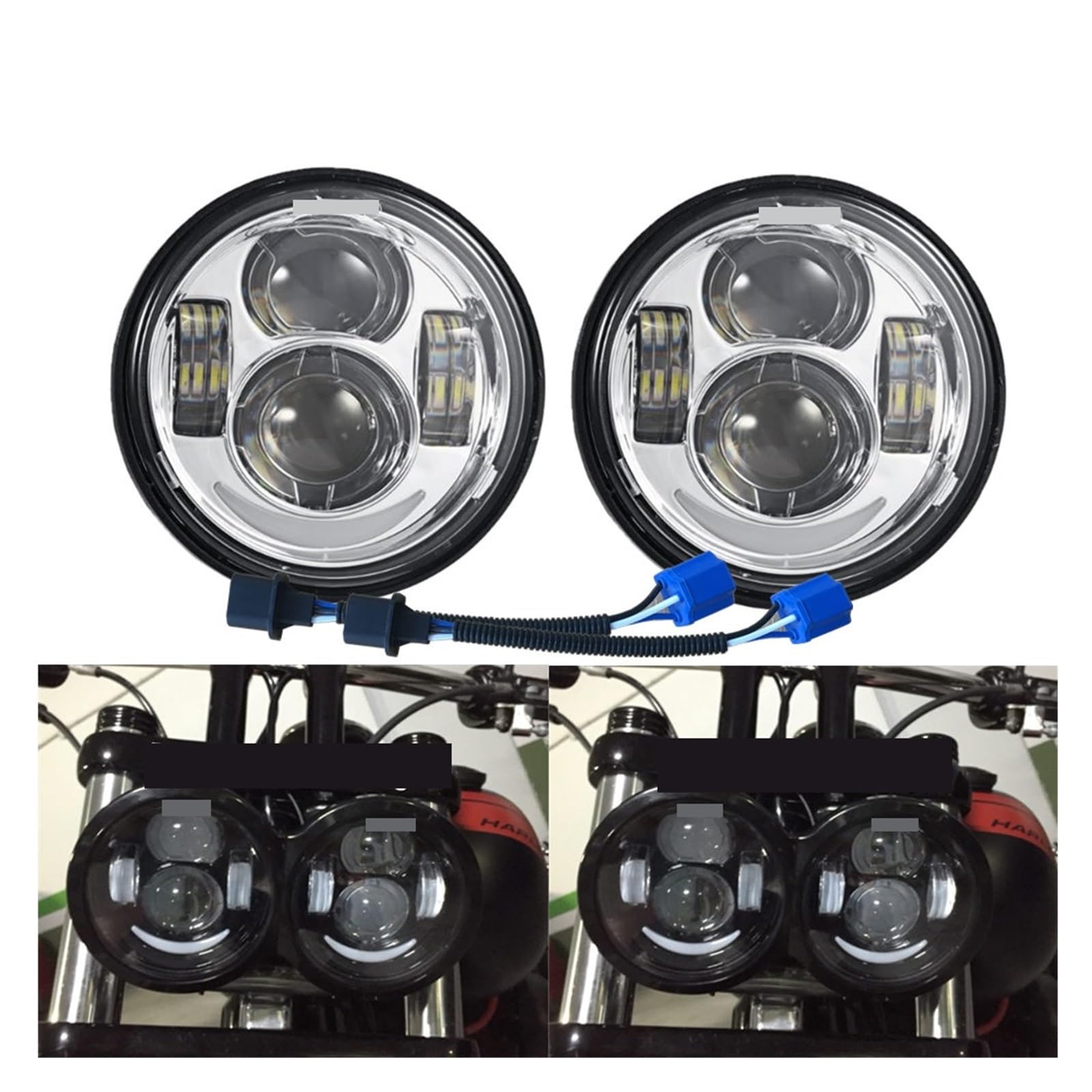 UJMLQVPXR 4.65 Inch Head Lights Compatible With Dyna Fat Bob Black Compatible With FXDF Dyna Fatbob Led Motor Projector(Black with DRL)