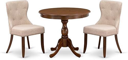 East West Furniture AMSI3-AWA-04 - Juego de comedor de 3 piezas para espacios pequeños que contiene una mesa de cocina redonda con pedestal y 2