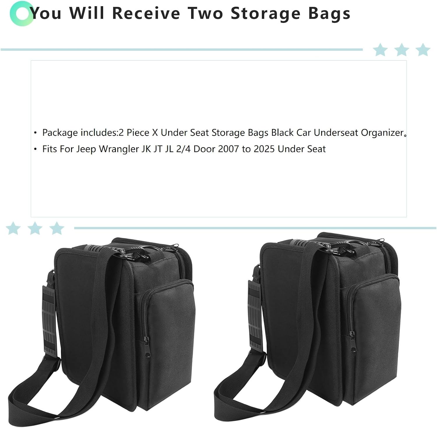 YOCTM For Jeep Wrangler JK JL 2018-2025 Under Seat Storage Organizer - 2-Pack Car Rear Seat Bags, Black Oxford Interior Accessories
