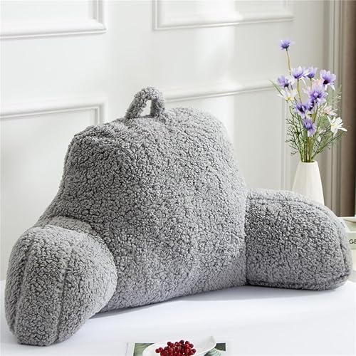 Btargot Almohada de lectura Sherpa para cama con respaldo de cuña y brazos  Soporte de espalda para sentarse en la cama, gris