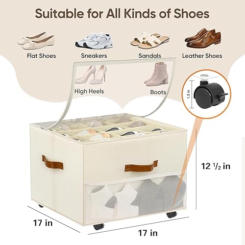 Miniatura 4 de Paquete de 2 cajas organizadoras de zapatos para armario, caja organizadora de zapatos plegable de tela con divisores ajustables y cubierta