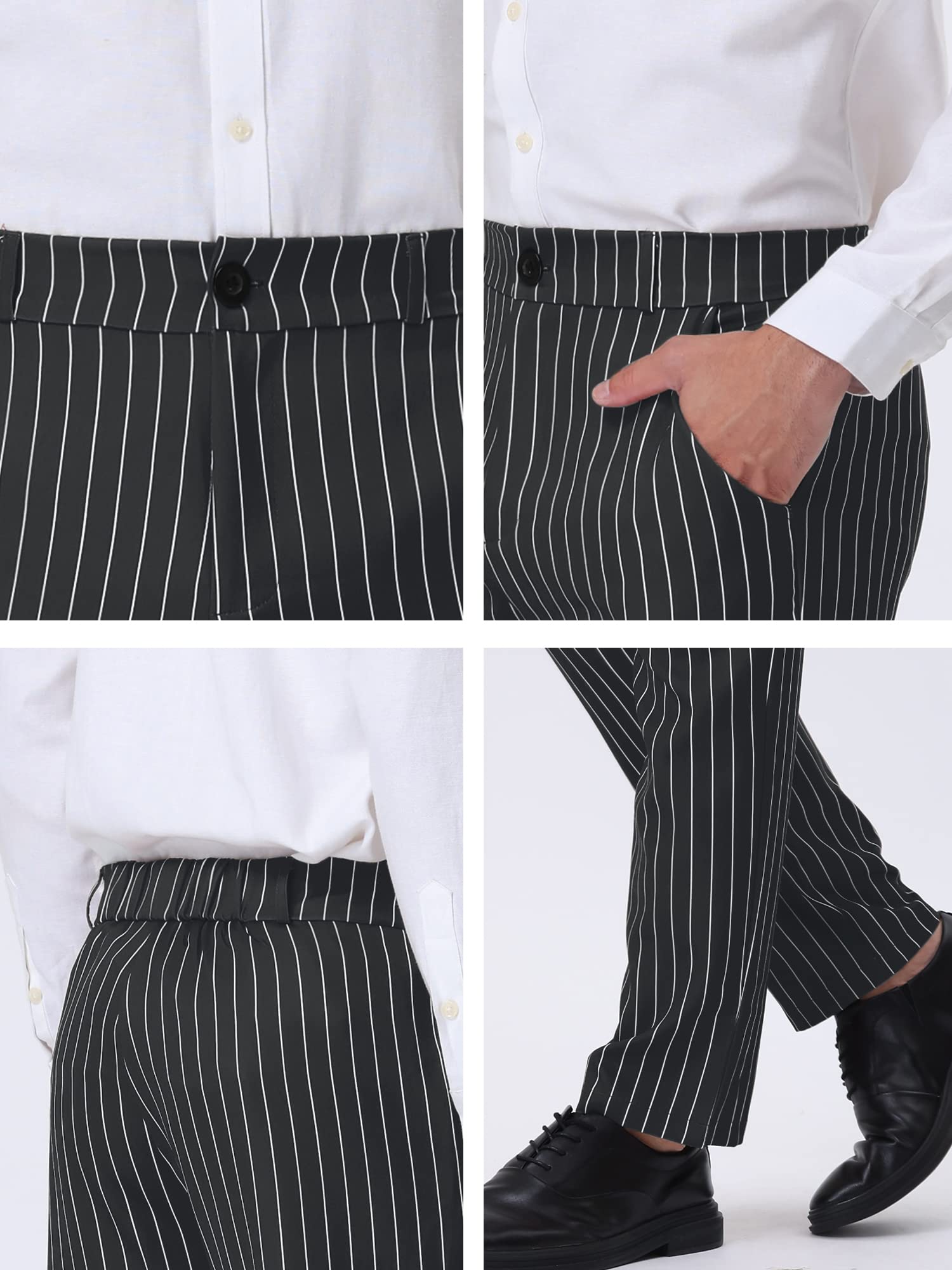 Lars Amadeus Pantalones de vestir a rayas para hombre, ajuste recto, bloque de color, pantalones de traje de trabajo para oficina