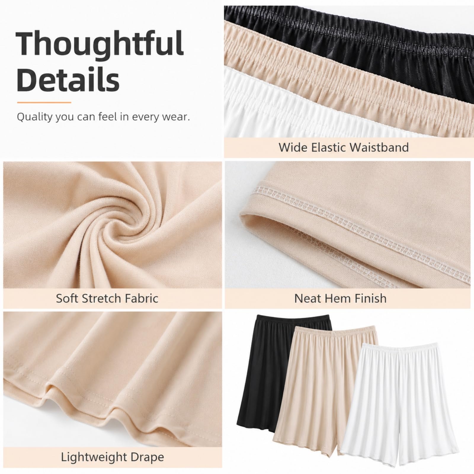 Runup Biancheria intima da donna in cotone modal a vita alta, pantaloncini anti-sfregamento, comodo, doppio scopo per il sonno e la protezione, in bianco, nero e color pelle, bianco, rosa, nero, L