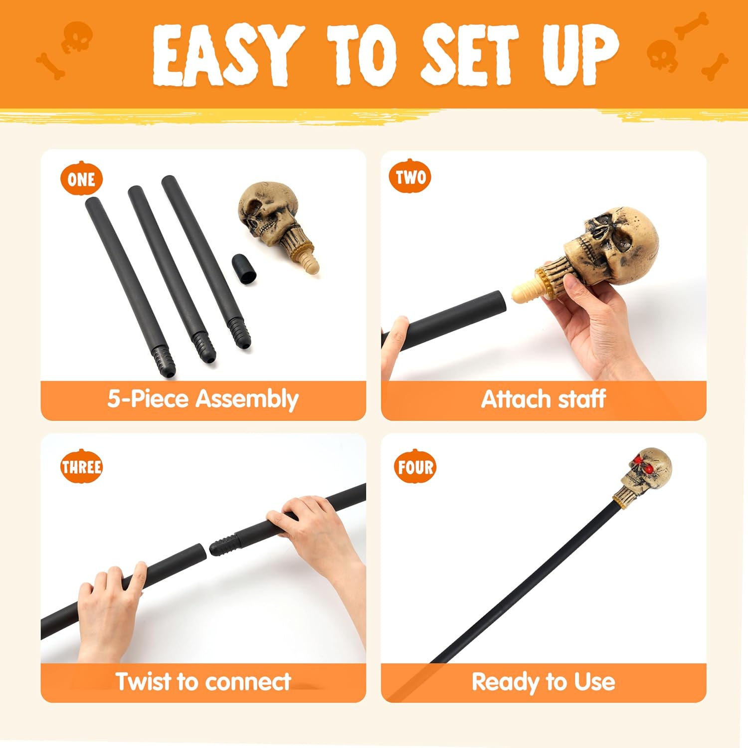 Spooktacular Creations Halloween Skull Walking Cane with Light Up Eyes, Walking Stick Staff Prop for Costume Accessory, Halloween Cosplay Party Prop Men and Women