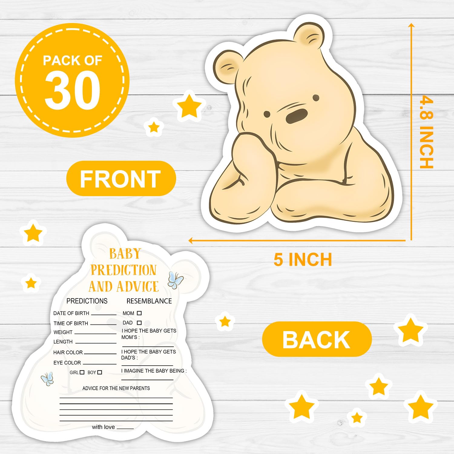 30 Pcs Winnie Mommy Or Daddy Baby Shower Game Cards - 5x7 Inch Advice Cards For Expecting Parents