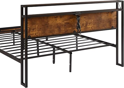 Miniatura 8 de Base de cama LED de tamaño Queen con 2 cajones en ruedas, cabecera de almacenamiento, puertos USB y tomacorrientes, plataforma industrial con luces