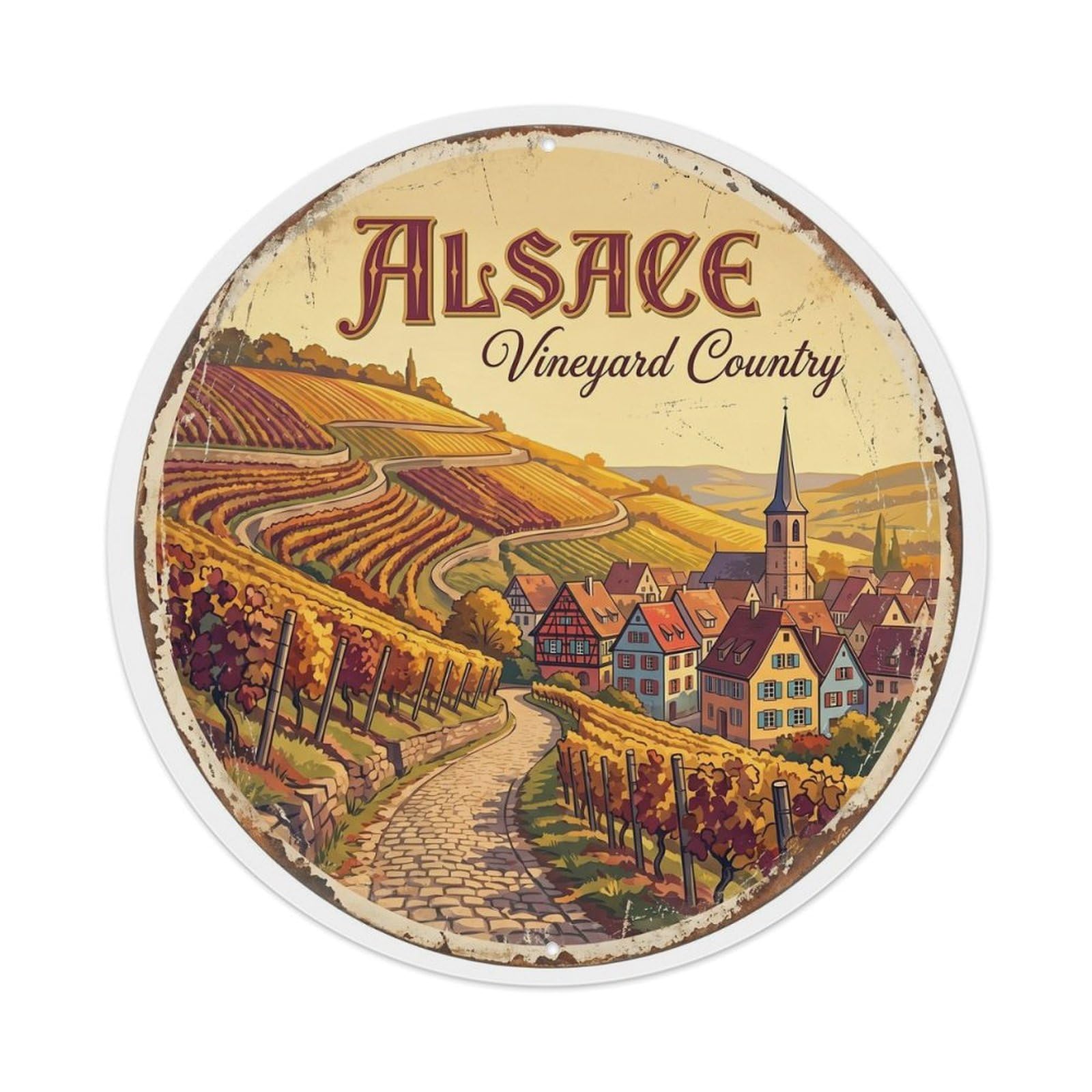 Vintage Travel Vineyard Alsace Countryside Metal Tin Sign