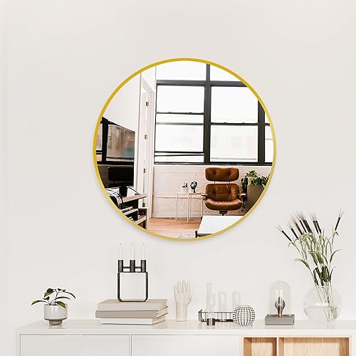 Miniatura 2 de Espejos de baño para pared, espejo con marco dorado, espejo circular redondo de 26 pulgadas para tocador de entrada, dormitorio (26 pulgadas, dorado)